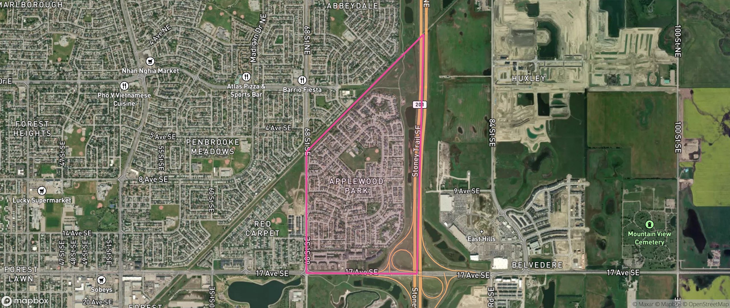 Map of Applewood Park, Calgary showing the community boundary
