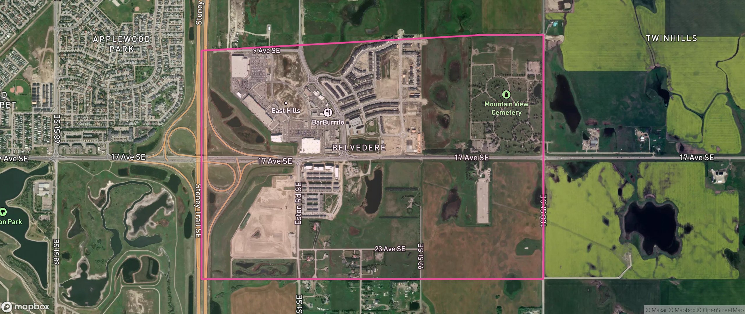 Map of Belvedere, Calgary showing the community boundary