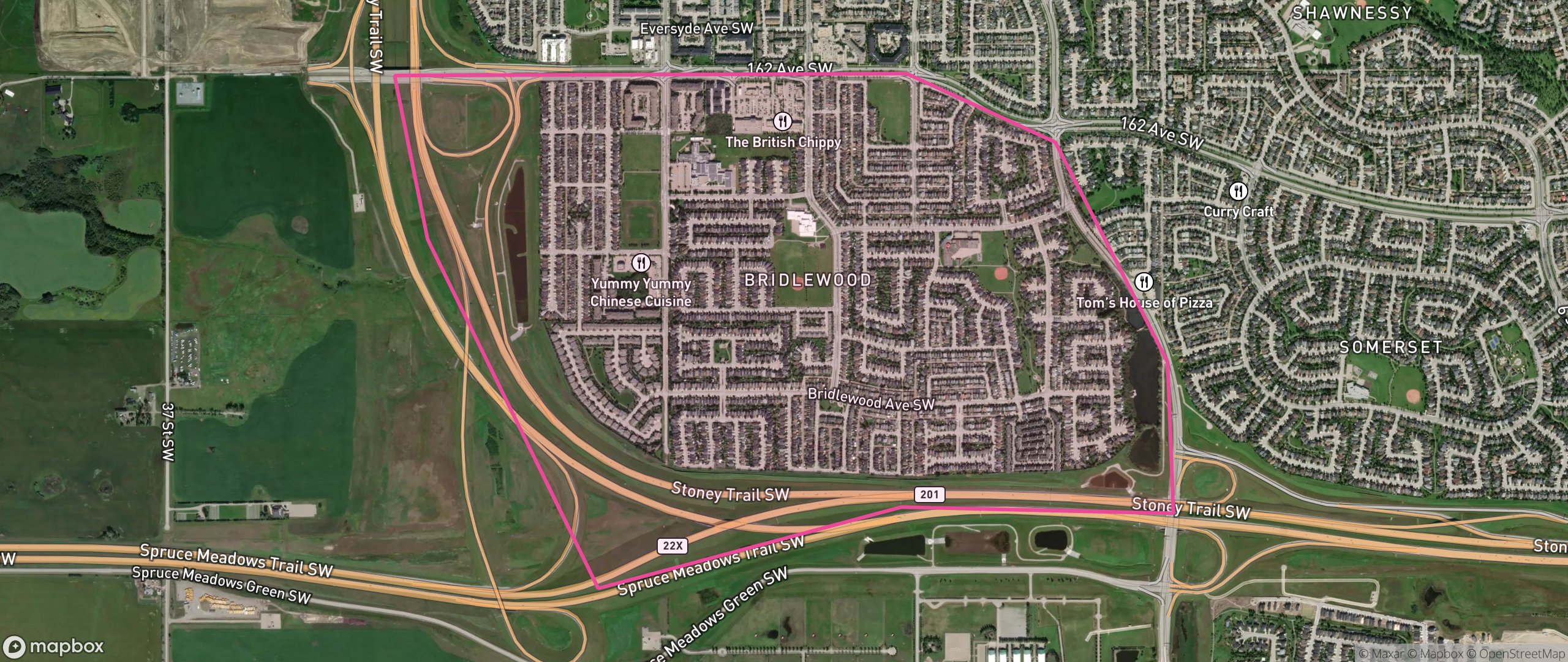 Map of Bridlewood, Calgary showing the community boundary