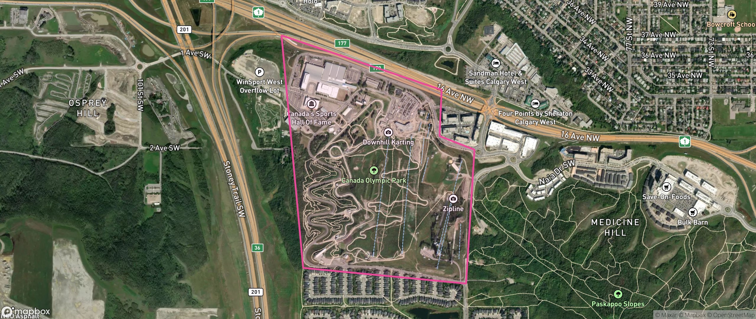 Map of Canada Olympic Park, Calgary showing the community boundary
