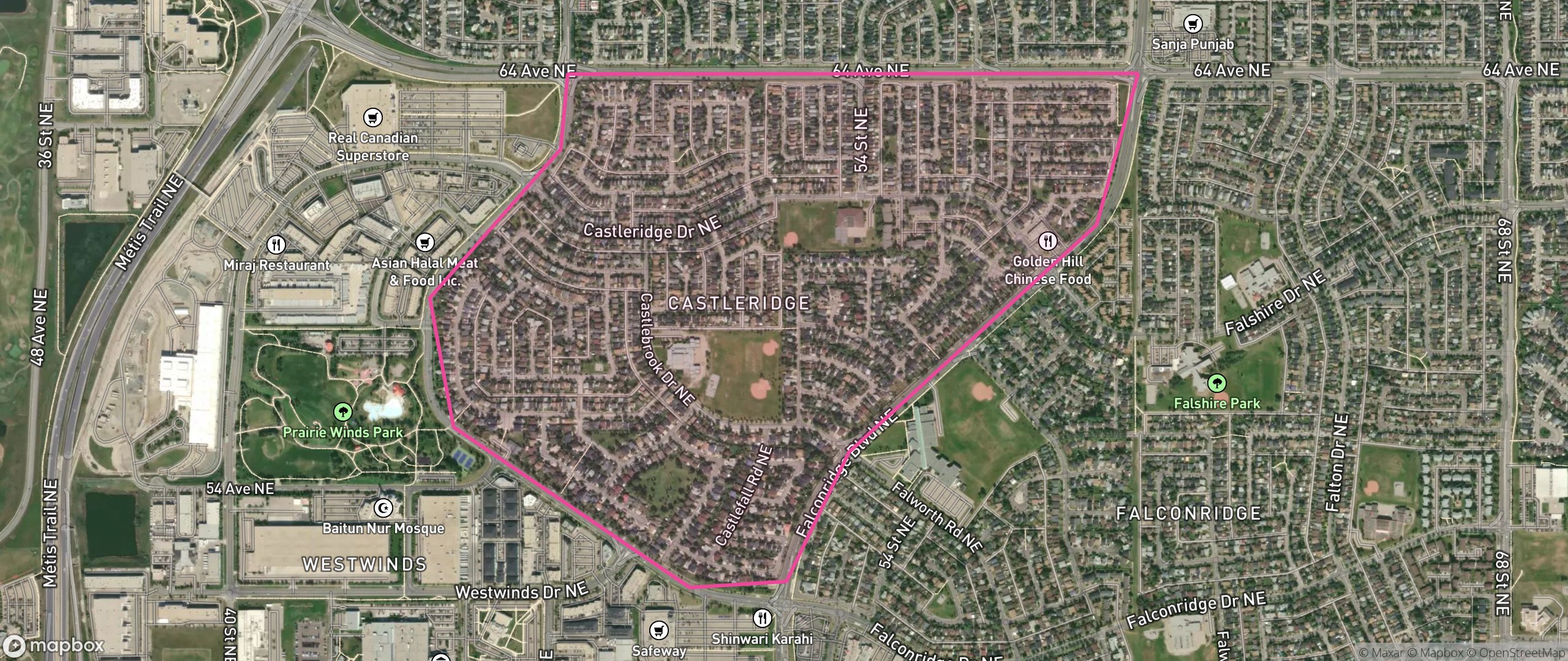 Map of Castleridge, Calgary showing the community boundary