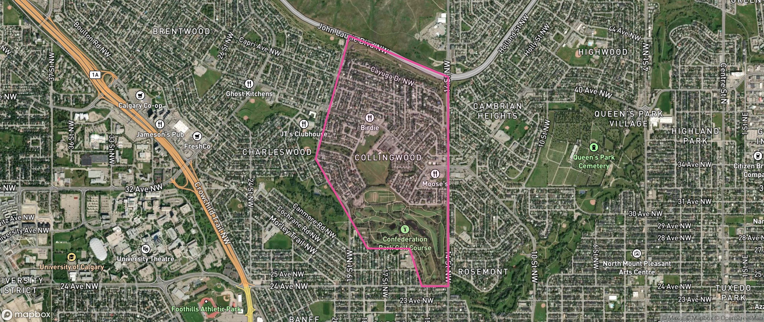 Map of Collingwood, Calgary showing the community boundary