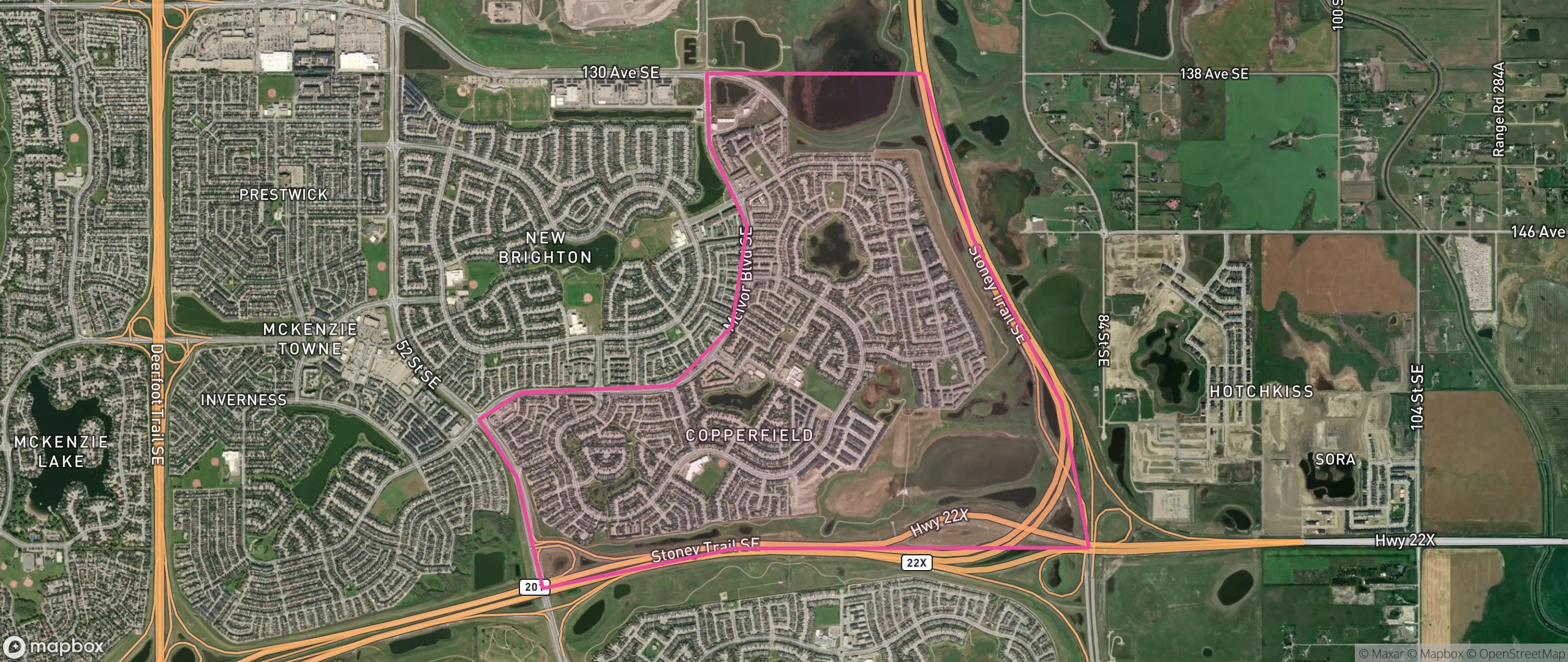 Map of Copperfield, Calgary showing the community boundary