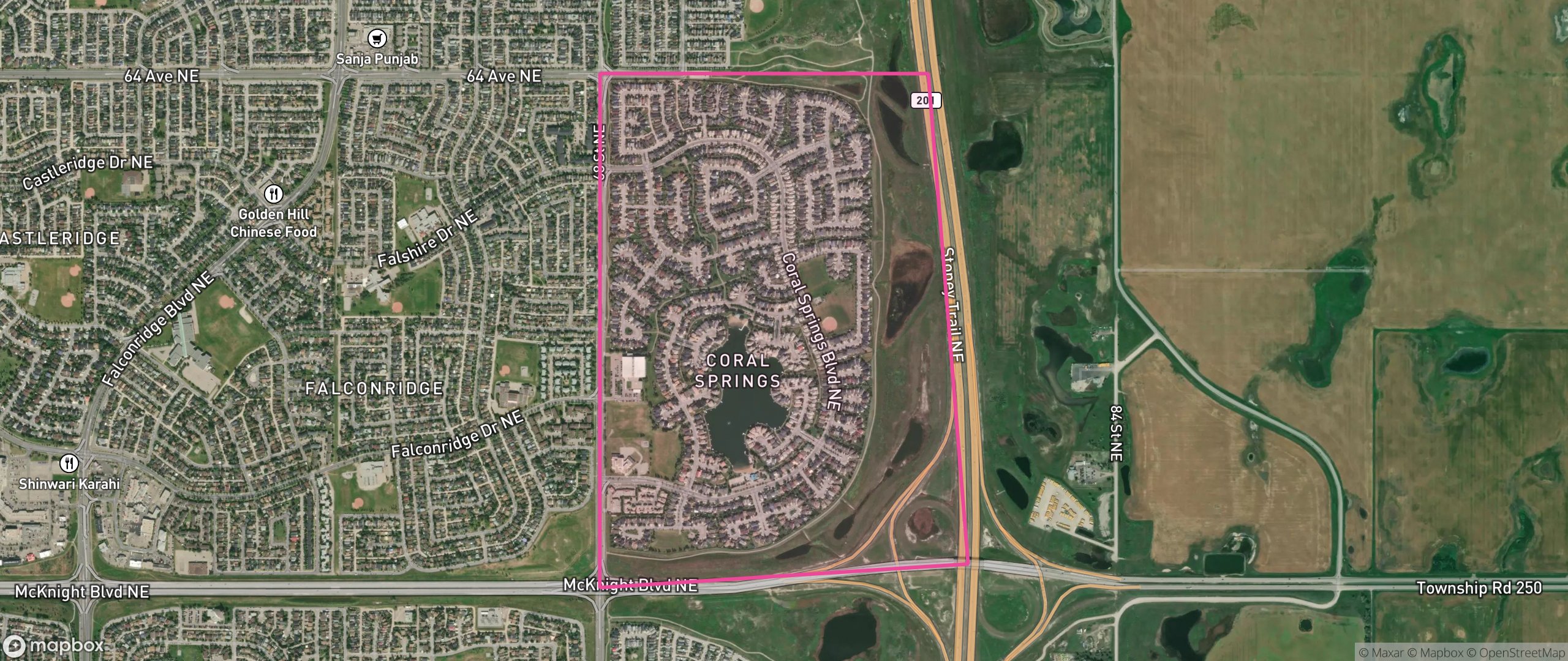 Map of Coral Springs, Calgary showing the community boundary