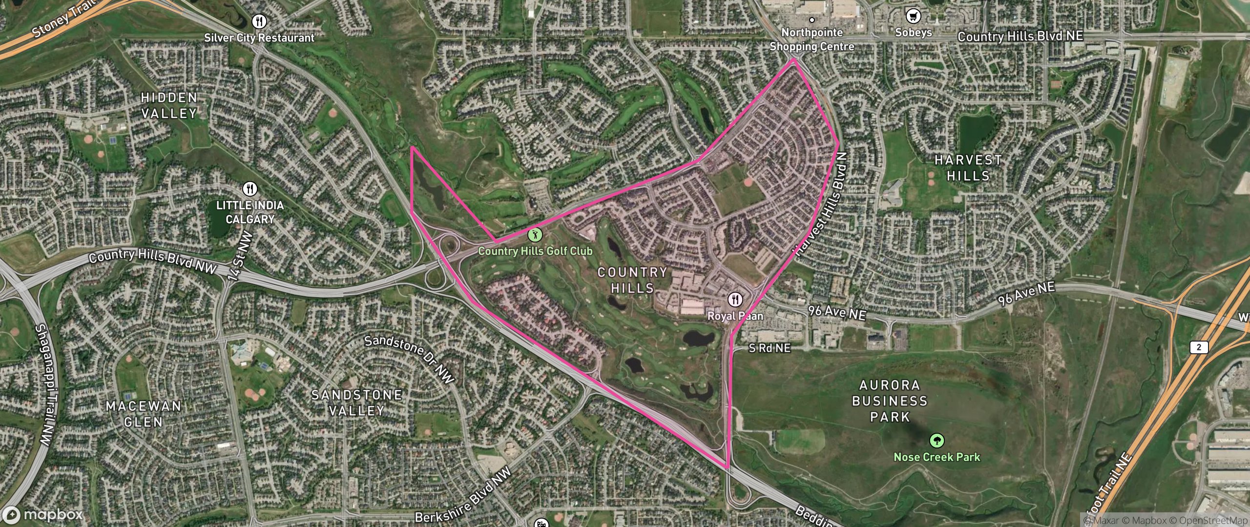 Map of Country Hills, Calgary showing the community boundary