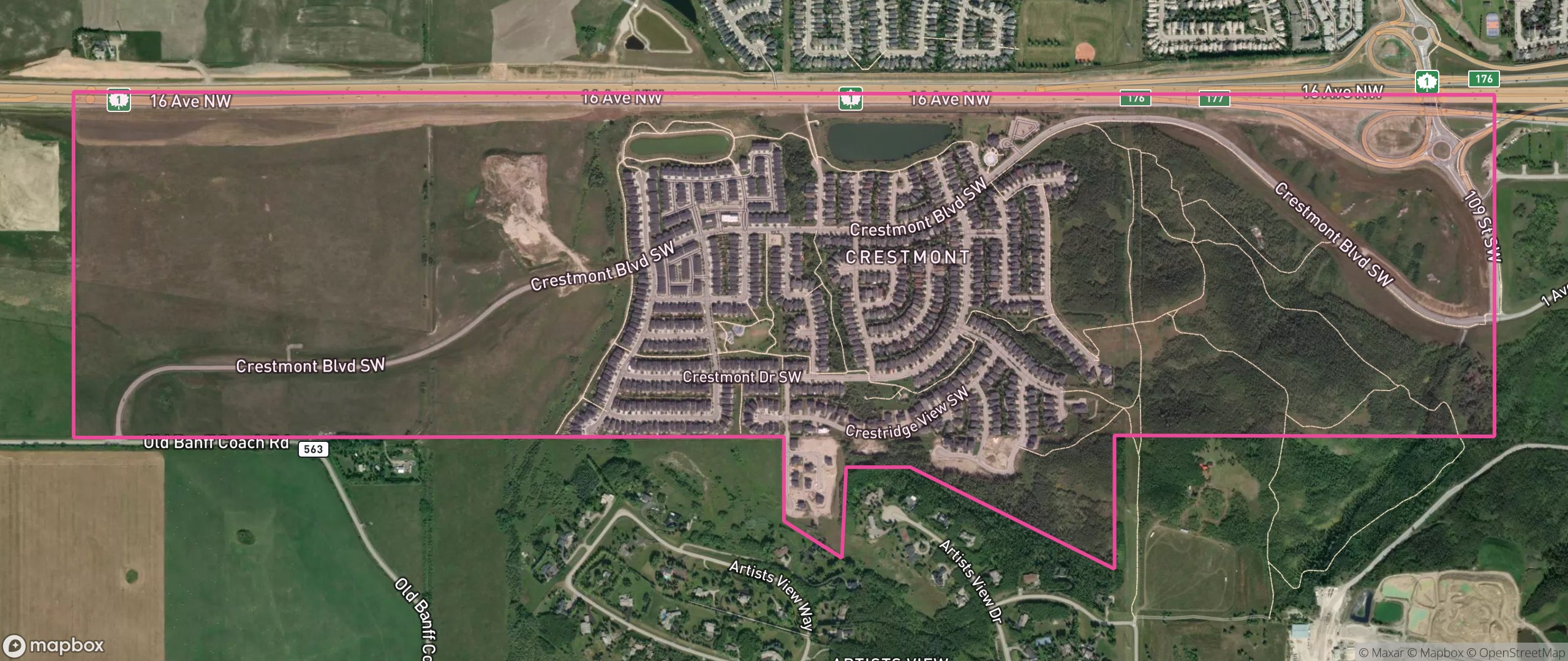 Map of Crestmont, Calgary showing the community boundary
