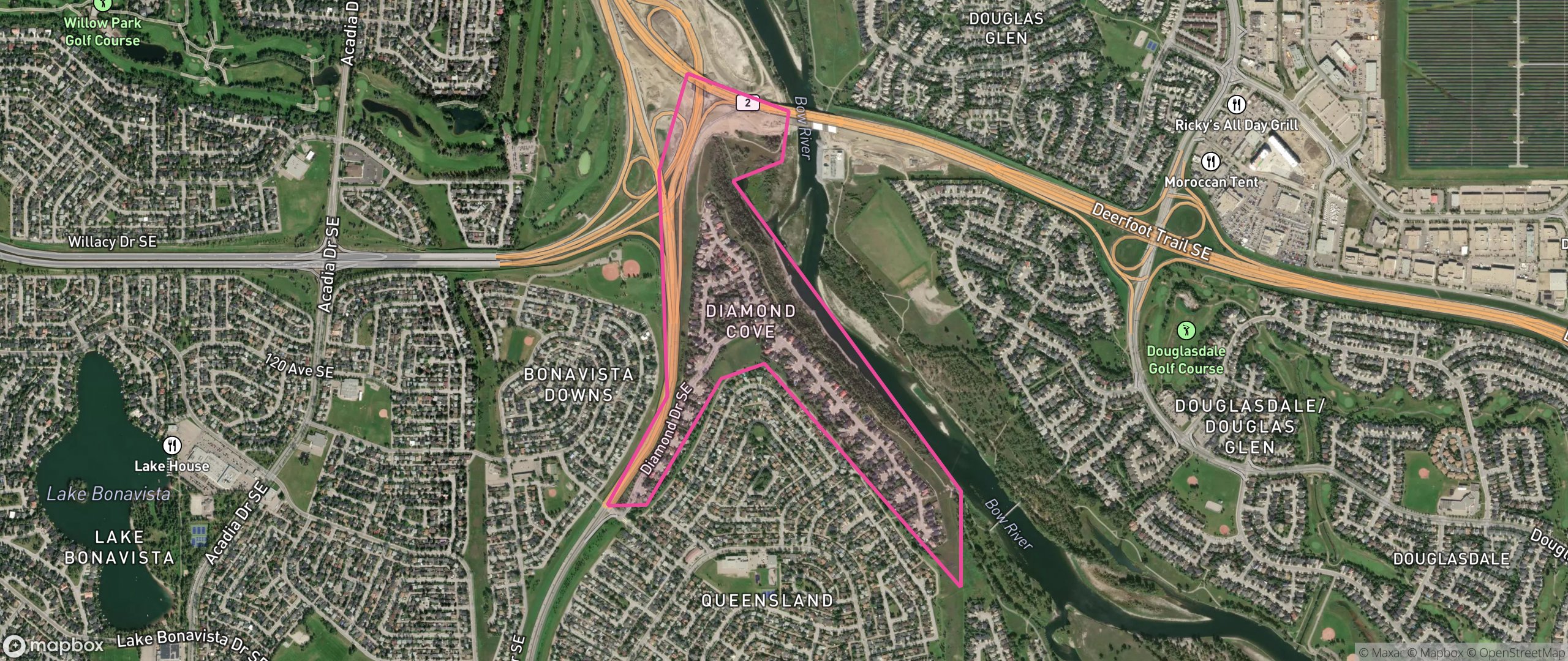 Map of Diamond Cove, Calgary showing the community boundary