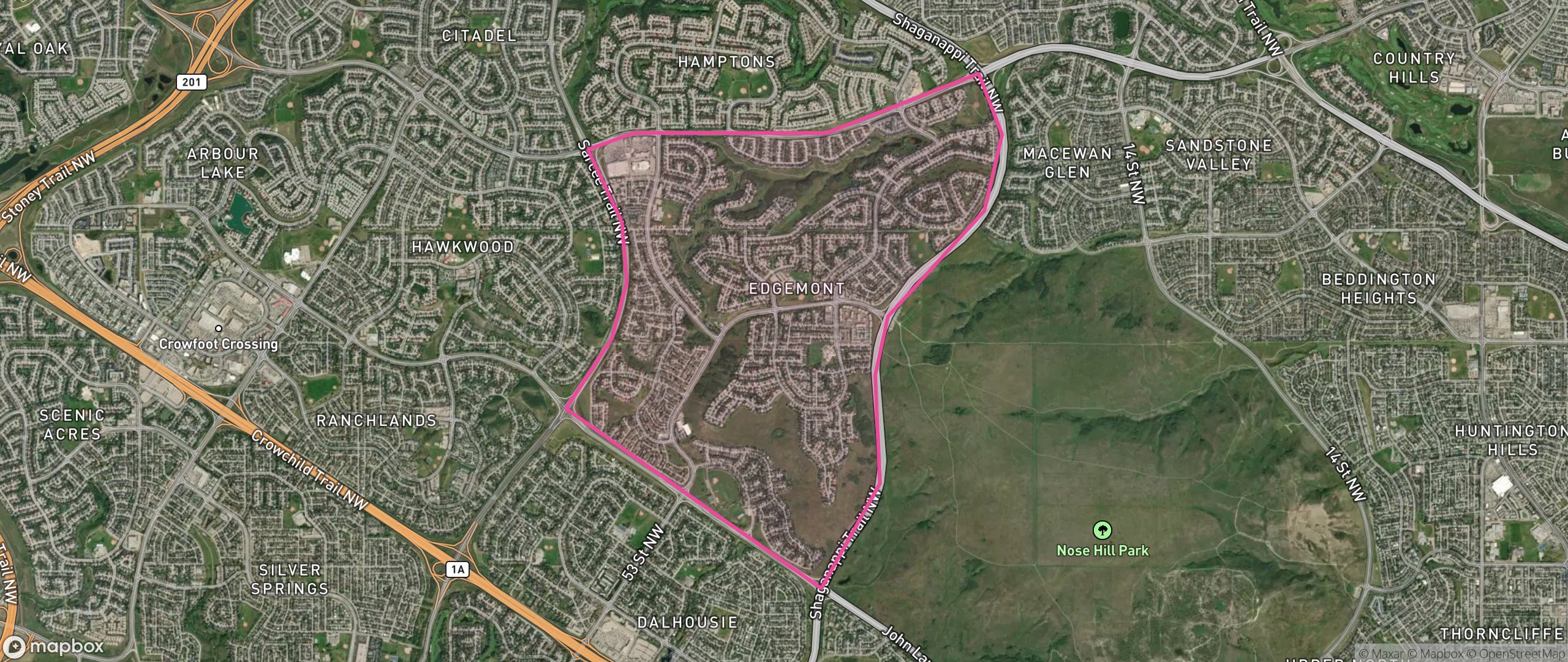 Map of Edgemont, Calgary showing the community boundary