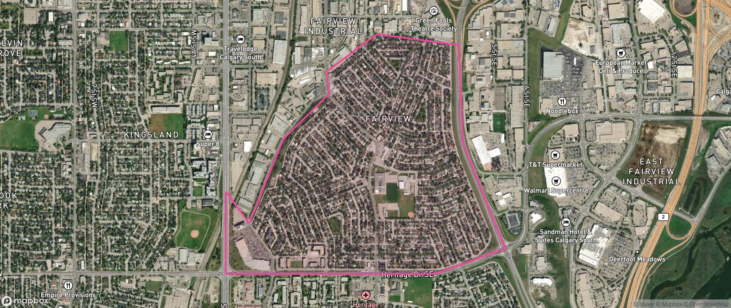 Map of Fairview, Calgary showing the community boundary