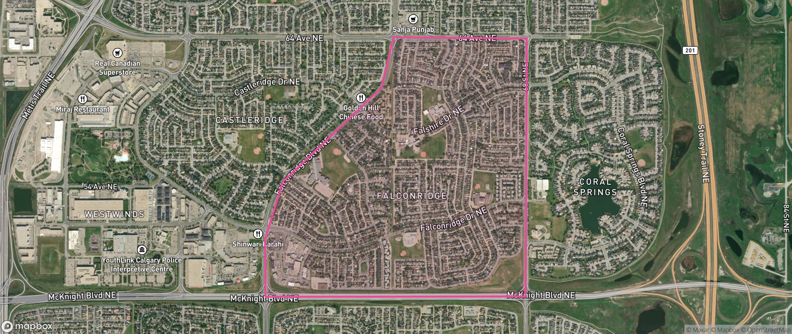Map of Falconridge, Calgary showing the community boundary
