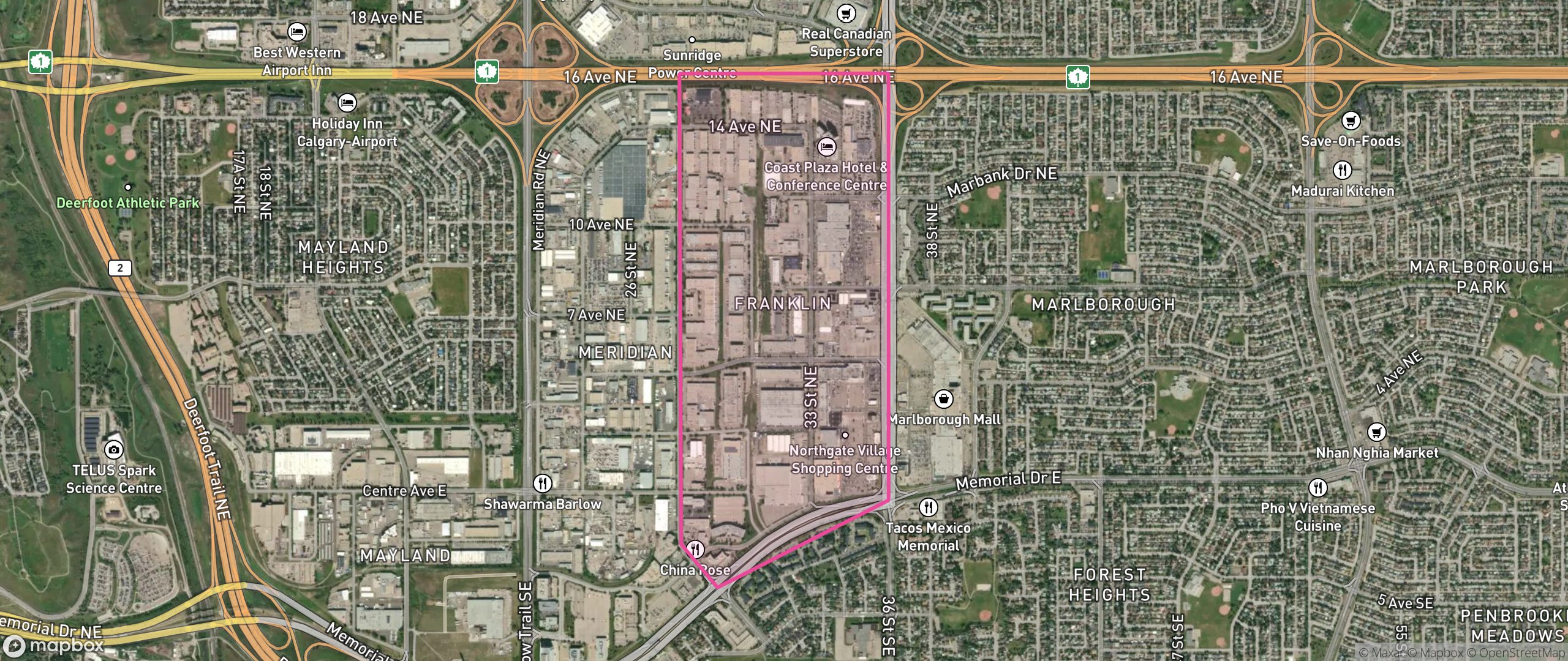 Map of Franklin, Calgary showing the community boundary