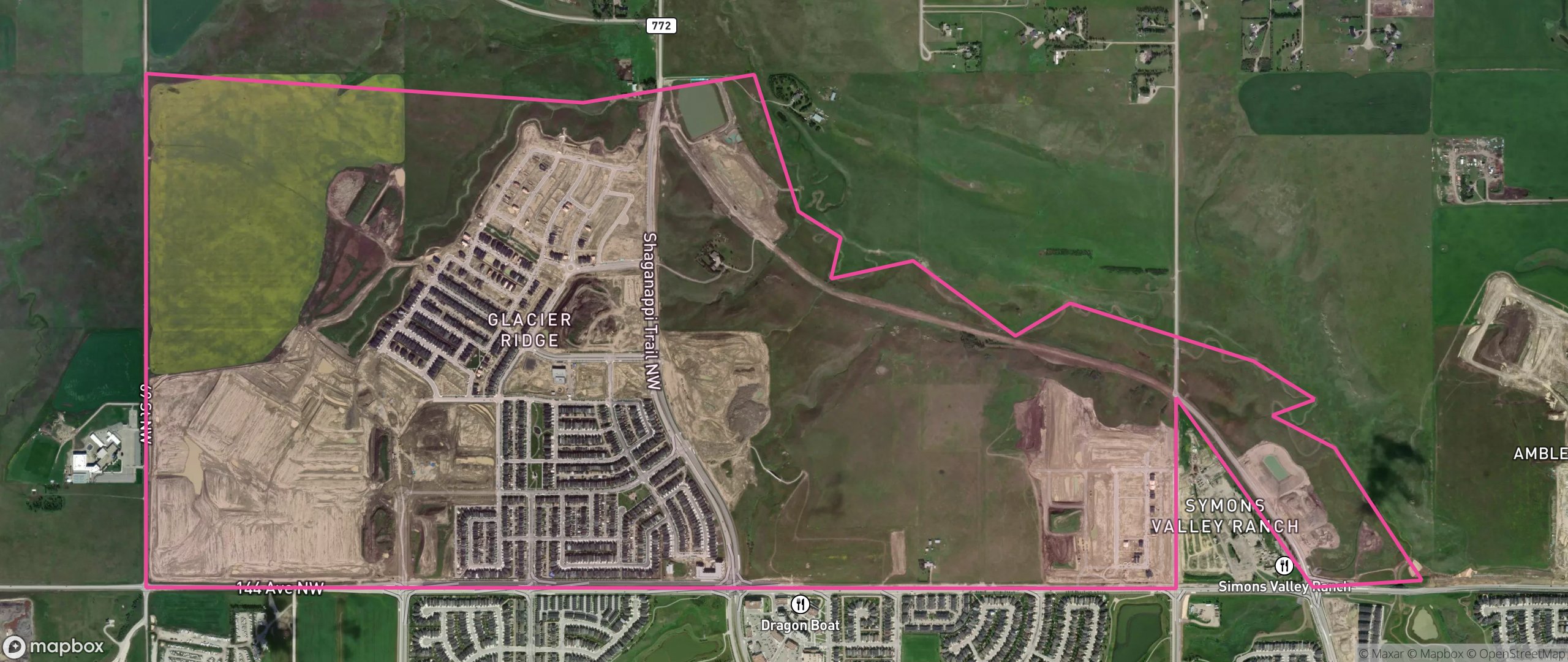 Map of Glacier Ridge, Calgary showing the community boundary