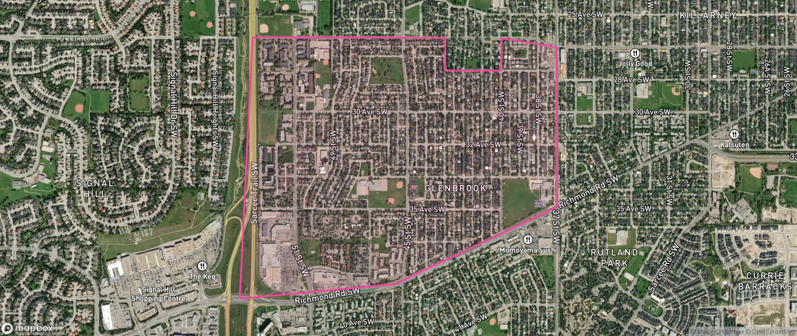 Map of Glenbrook, Calgary showing the community boundary