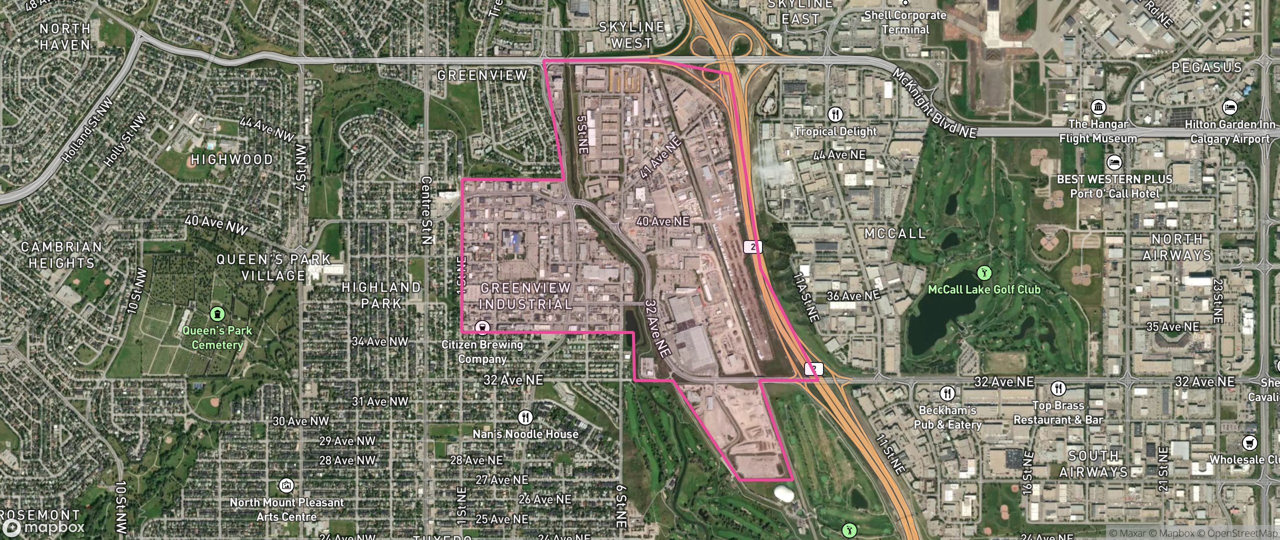 Map of Greenview Industrial Park, Calgary showing the community boundary