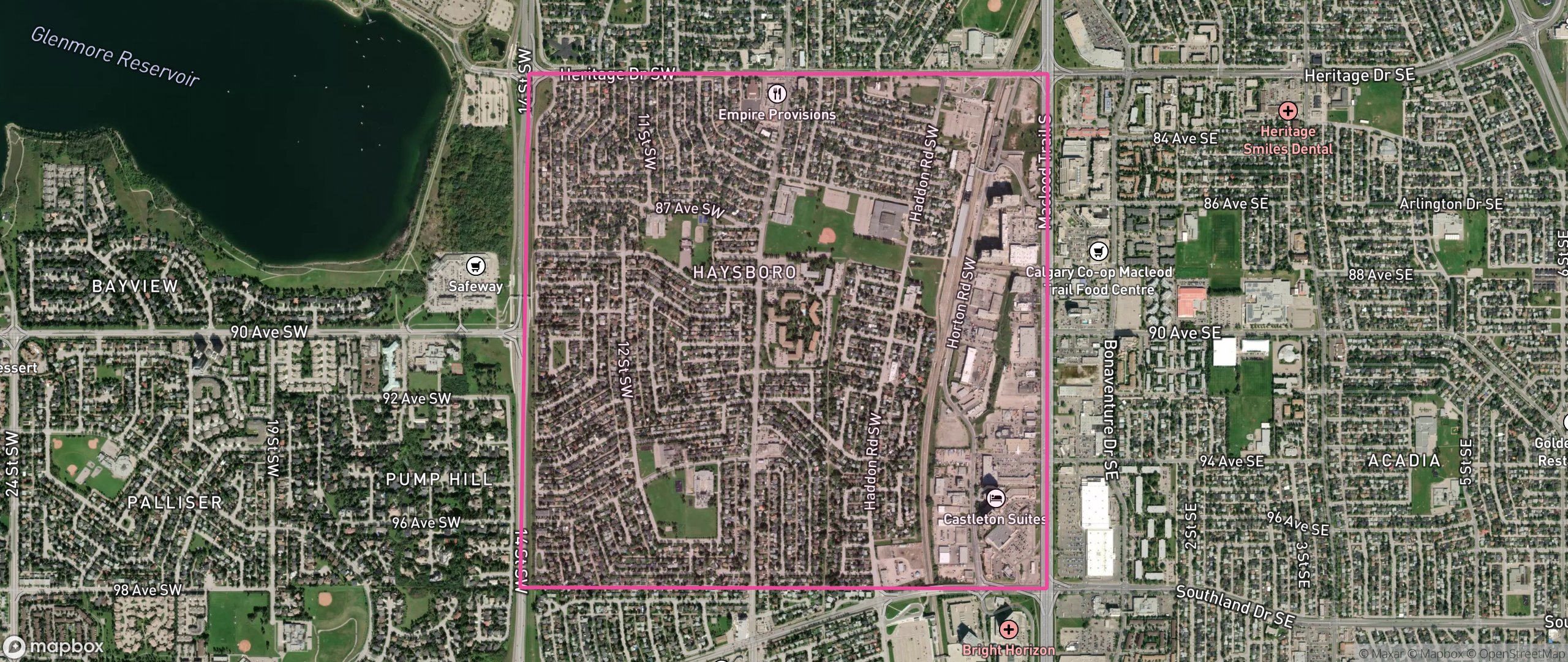 Map of Haysboro, Calgary showing the community boundary