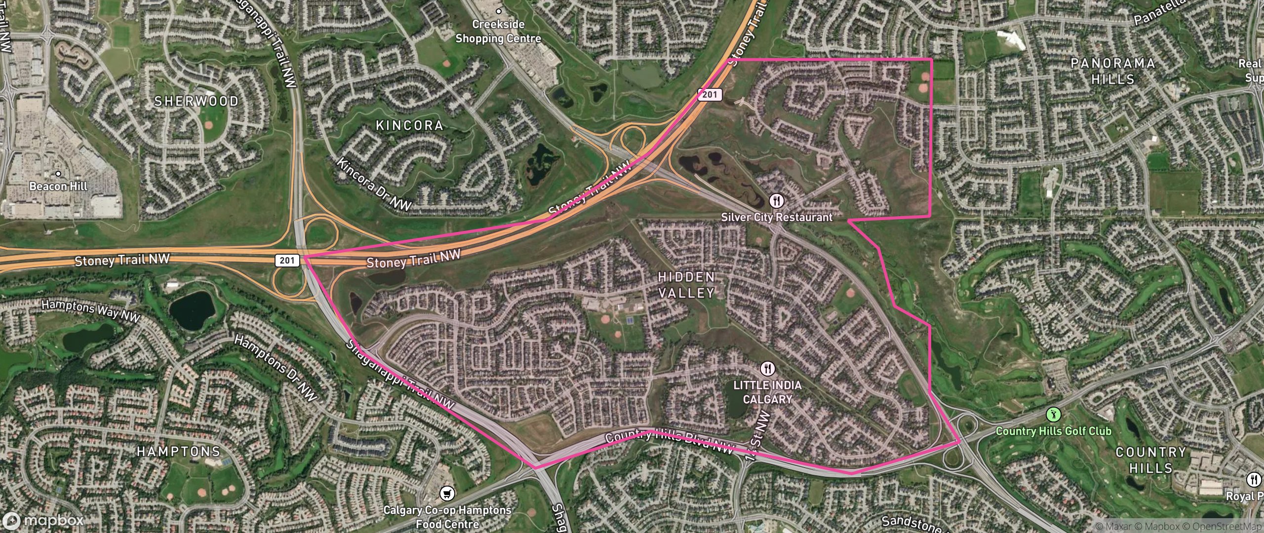 Map of Hidden Valley, Calgary showing the community boundary