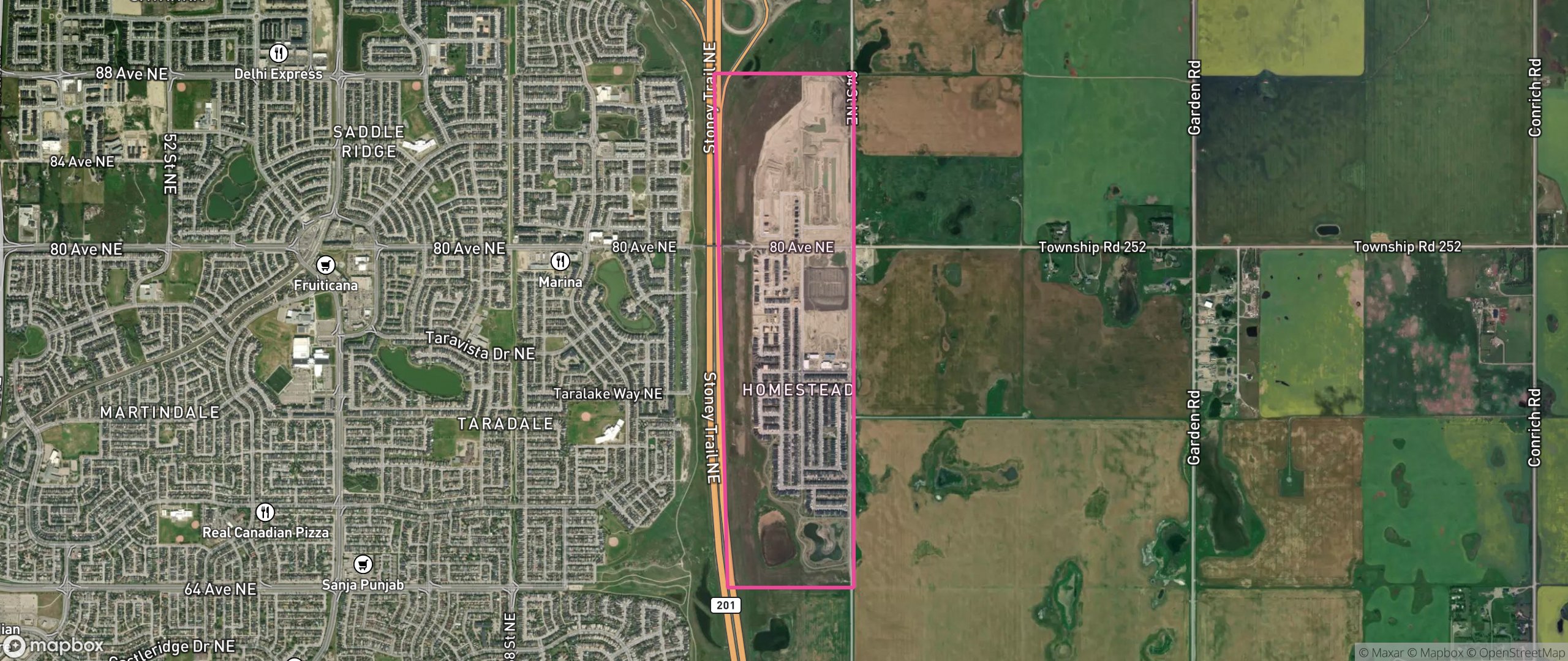 Map of Homestead, Calgary showing the community boundary