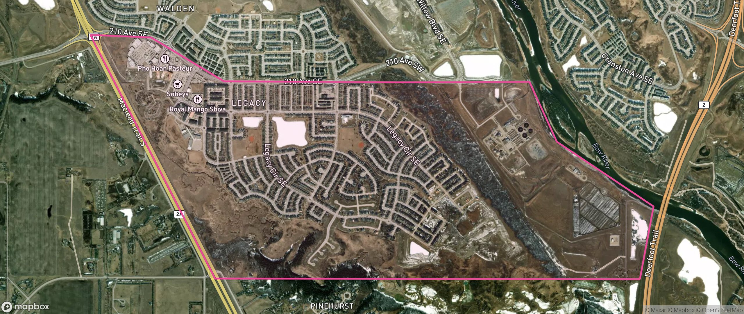 Map of Legacy, Calgary showing the community boundary