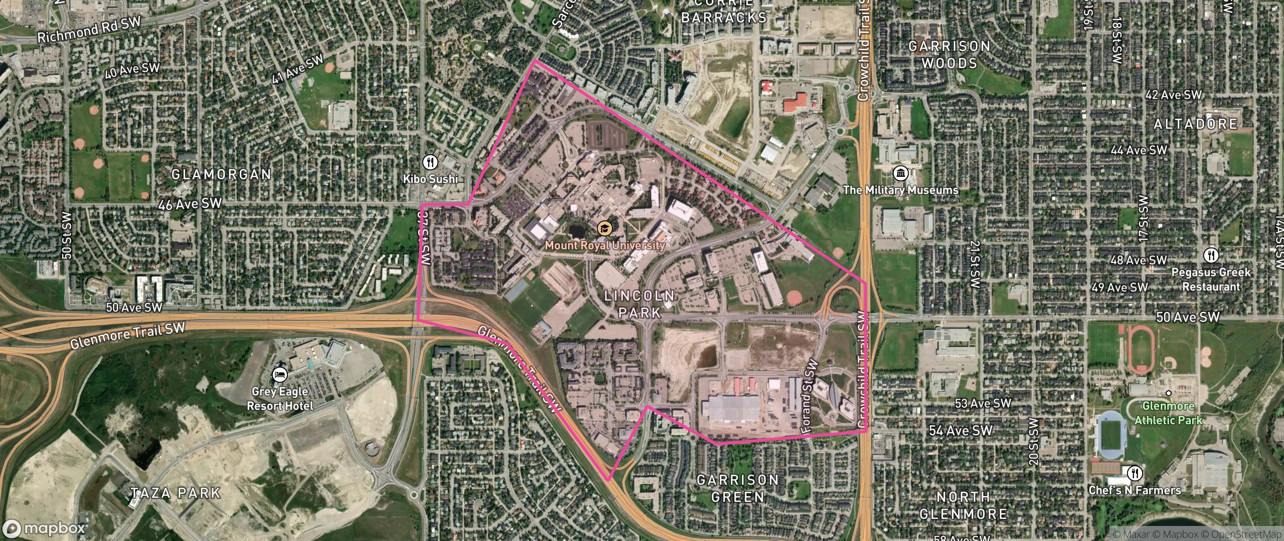 Map of Lincoln Park, Calgary showing the community boundary