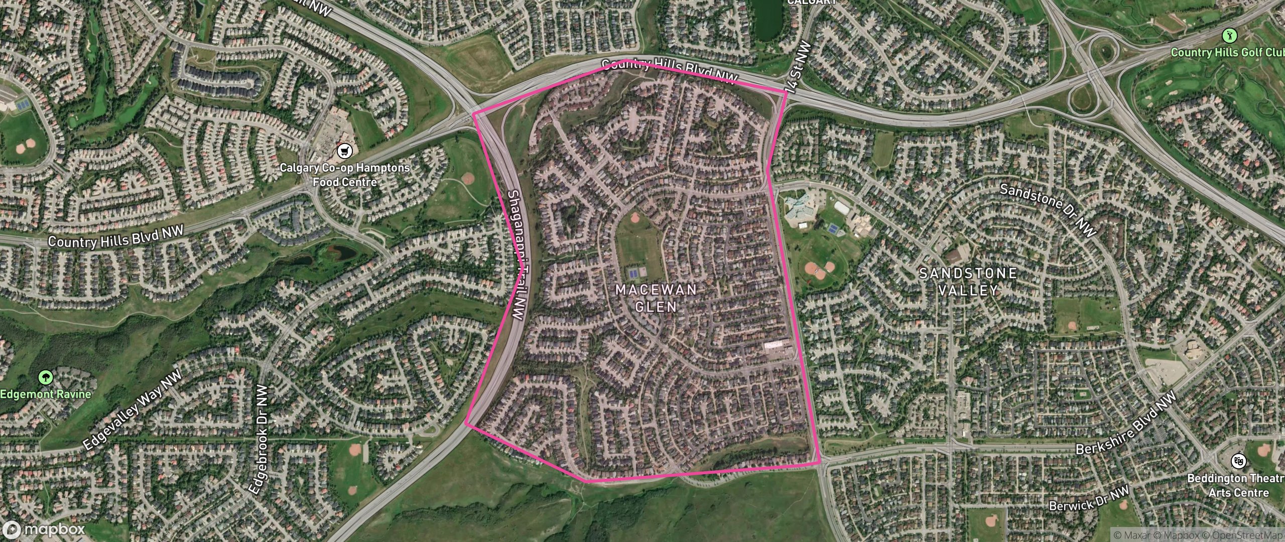 Map of Macewan Glen, Calgary showing the community boundary