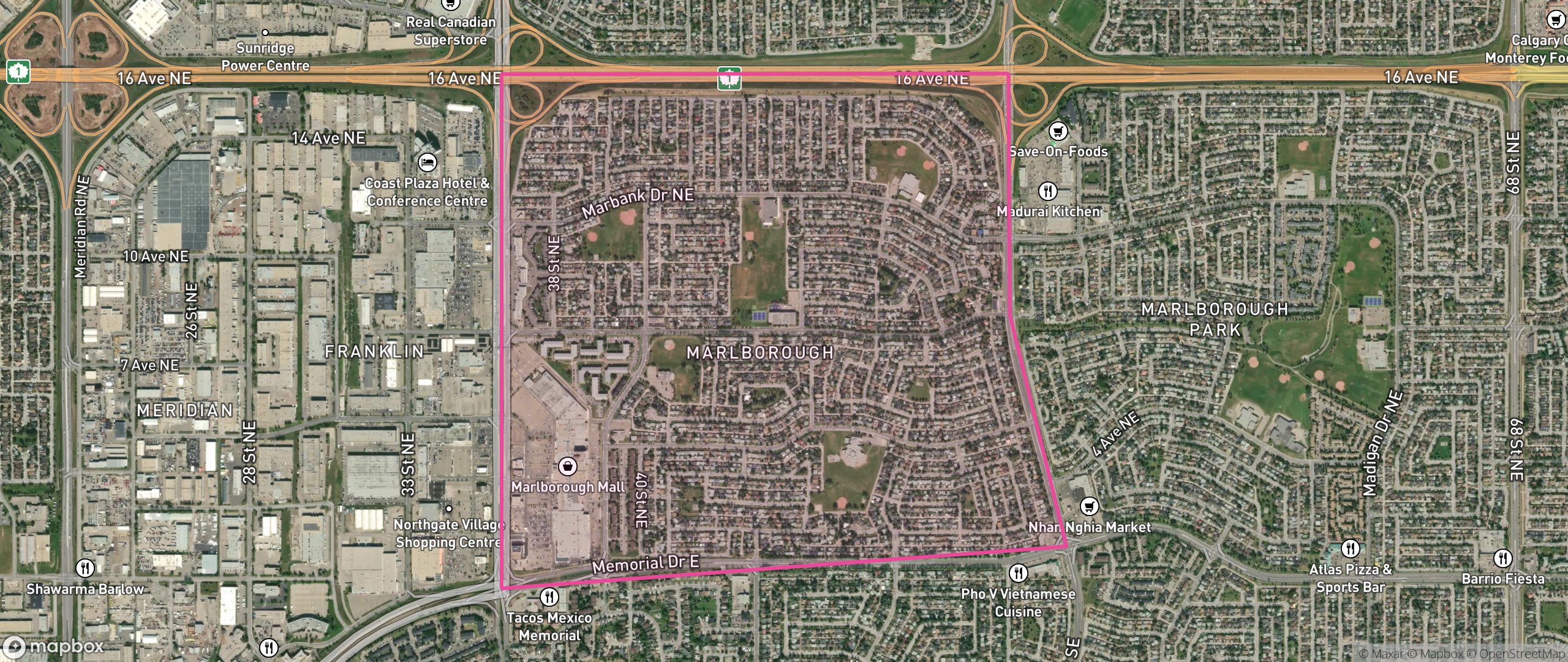 Map of Marlborough, Calgary showing the community boundary
