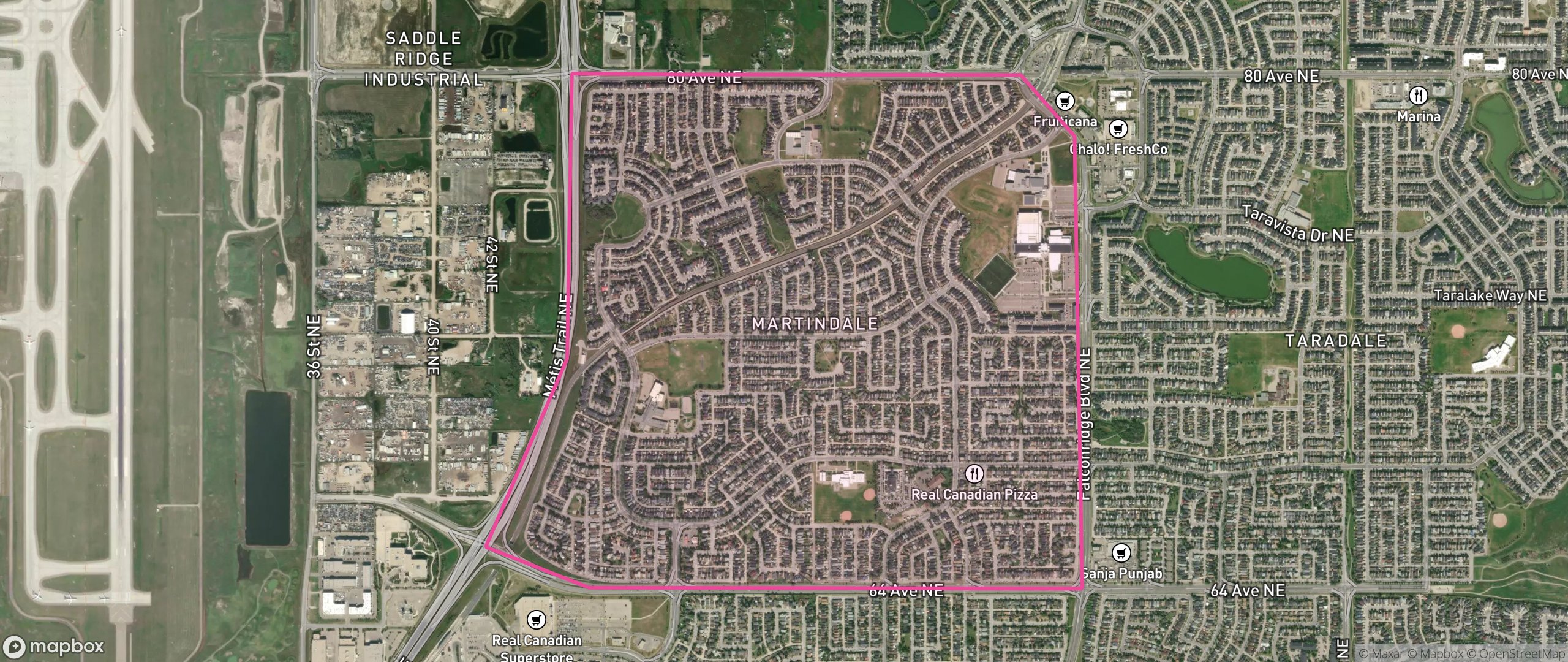 Map of Martindale, Calgary showing the community boundary