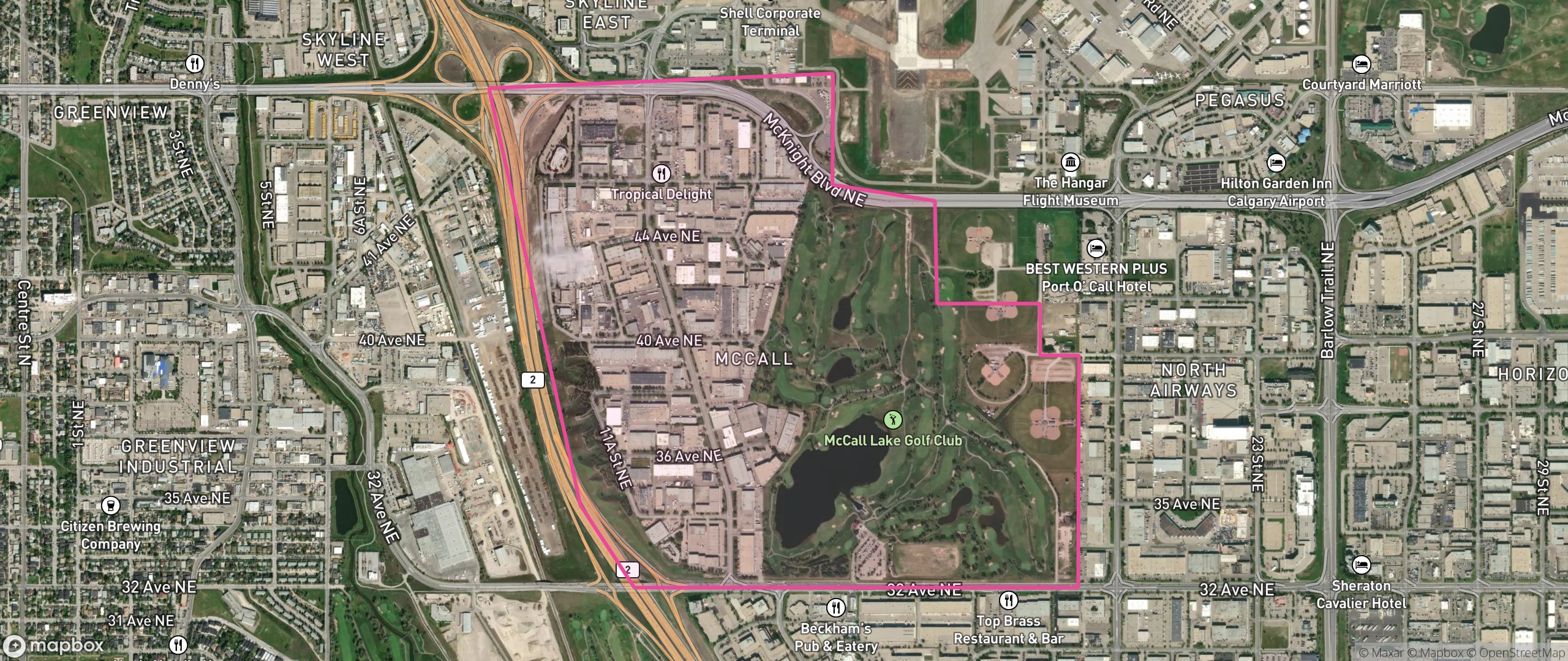 Map of McCall, Calgary showing the community boundary
