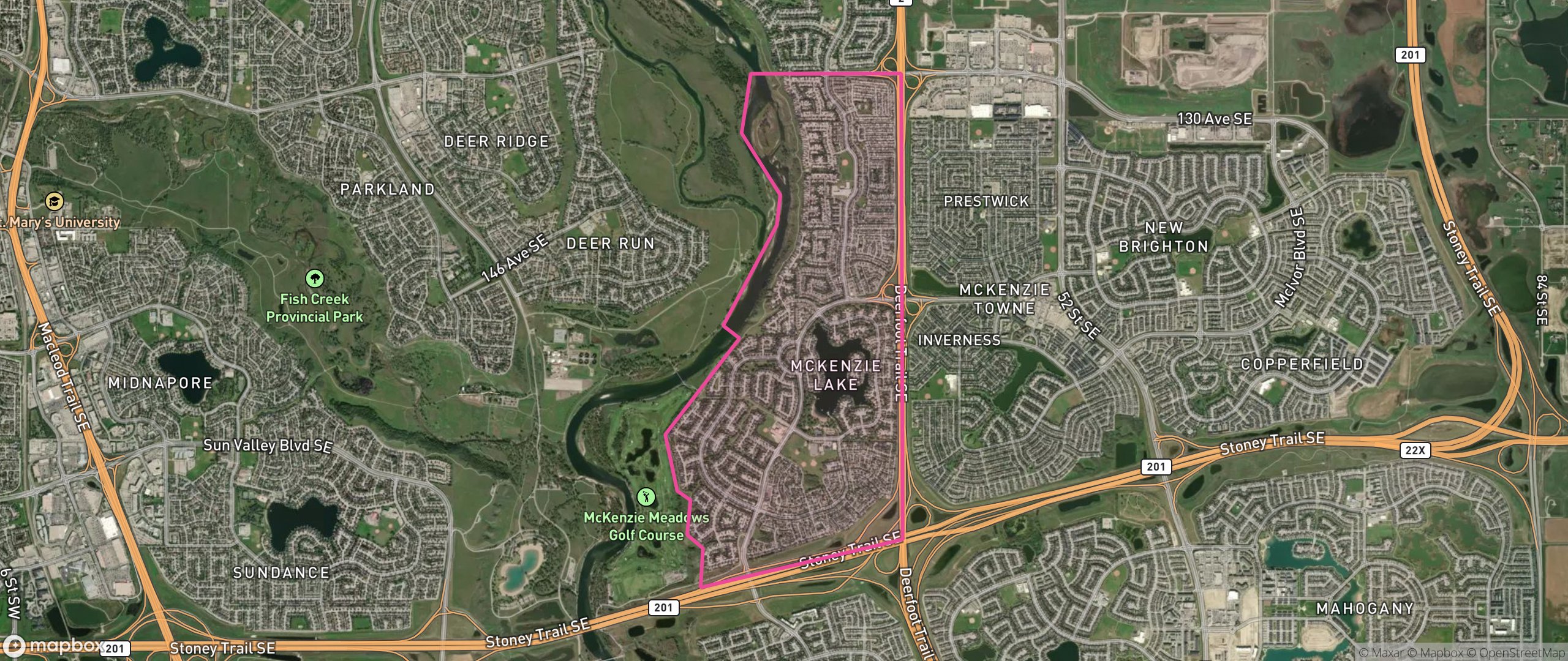 Map of McKenzie Lake, Calgary showing the community boundary
