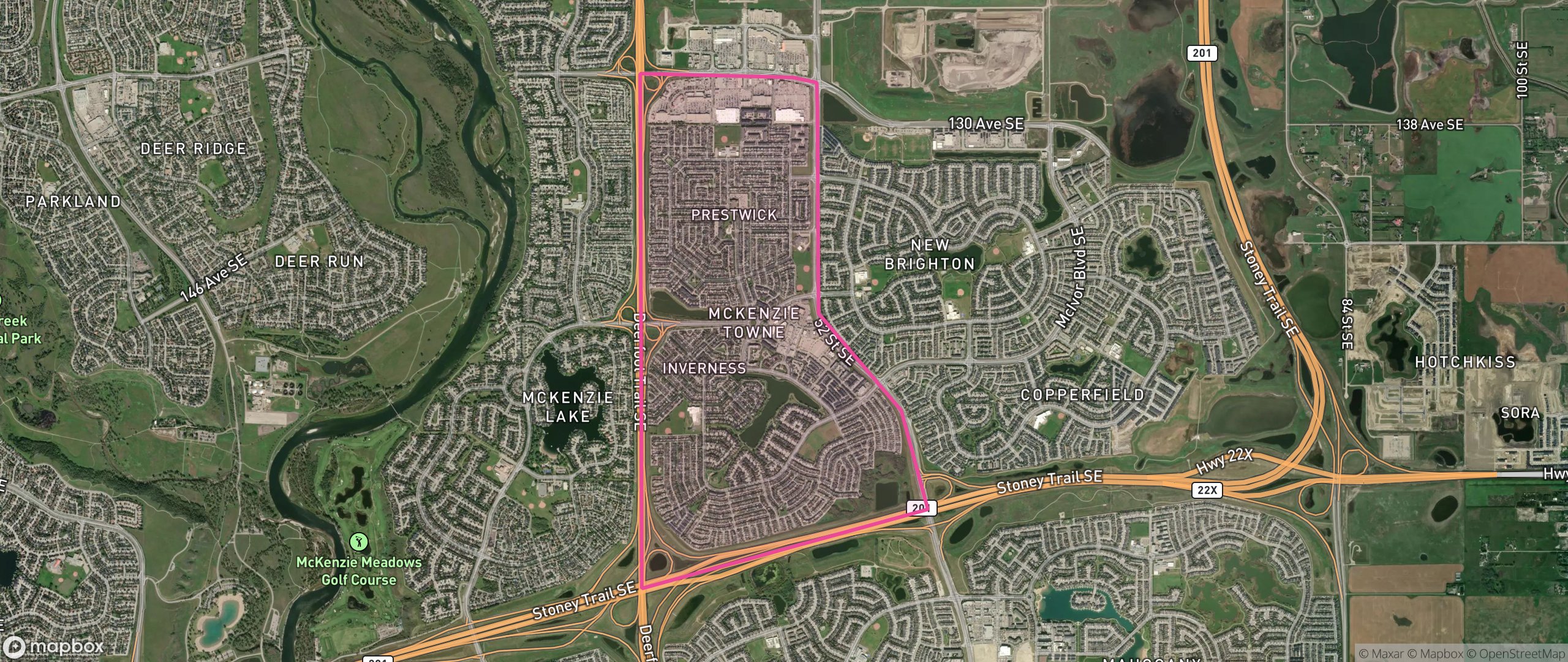Map of McKenzie Towne, Calgary showing the community boundary