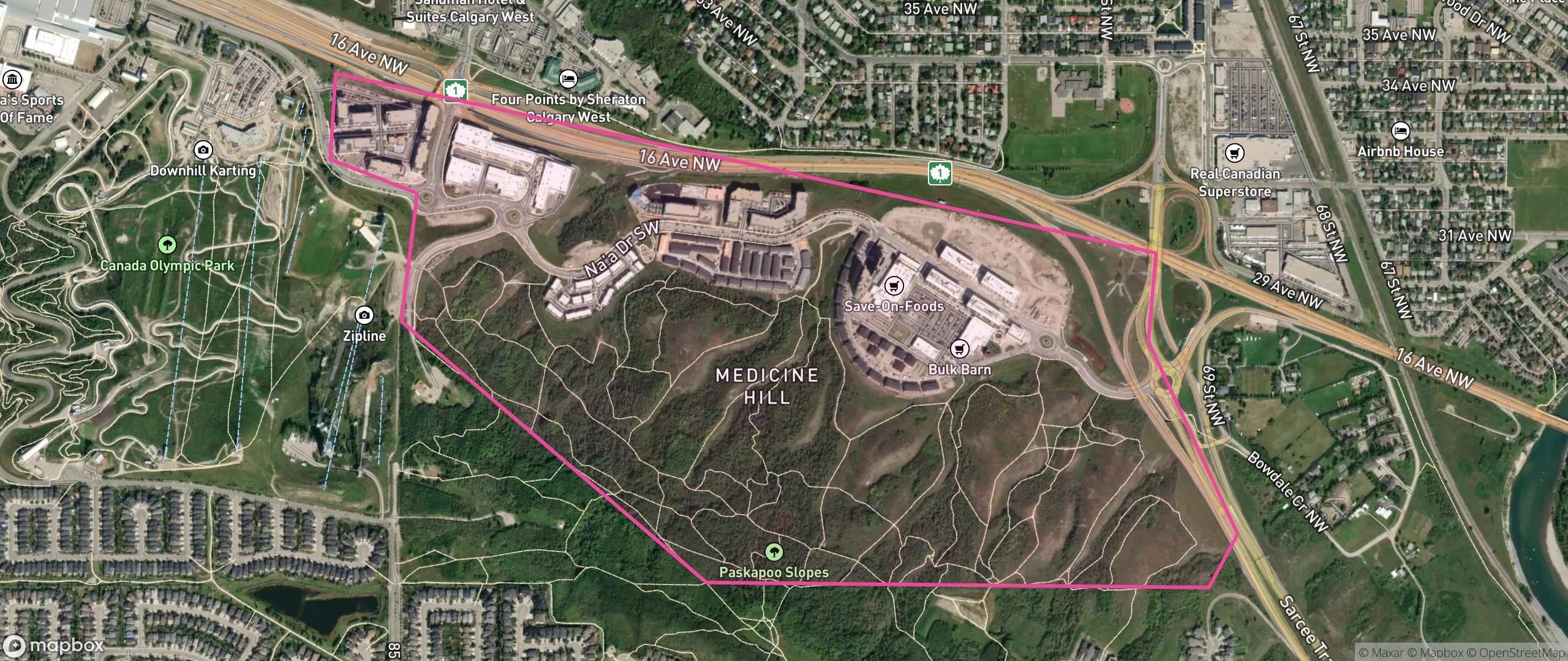 Map of Medicine Hill, Calgary showing the community boundary