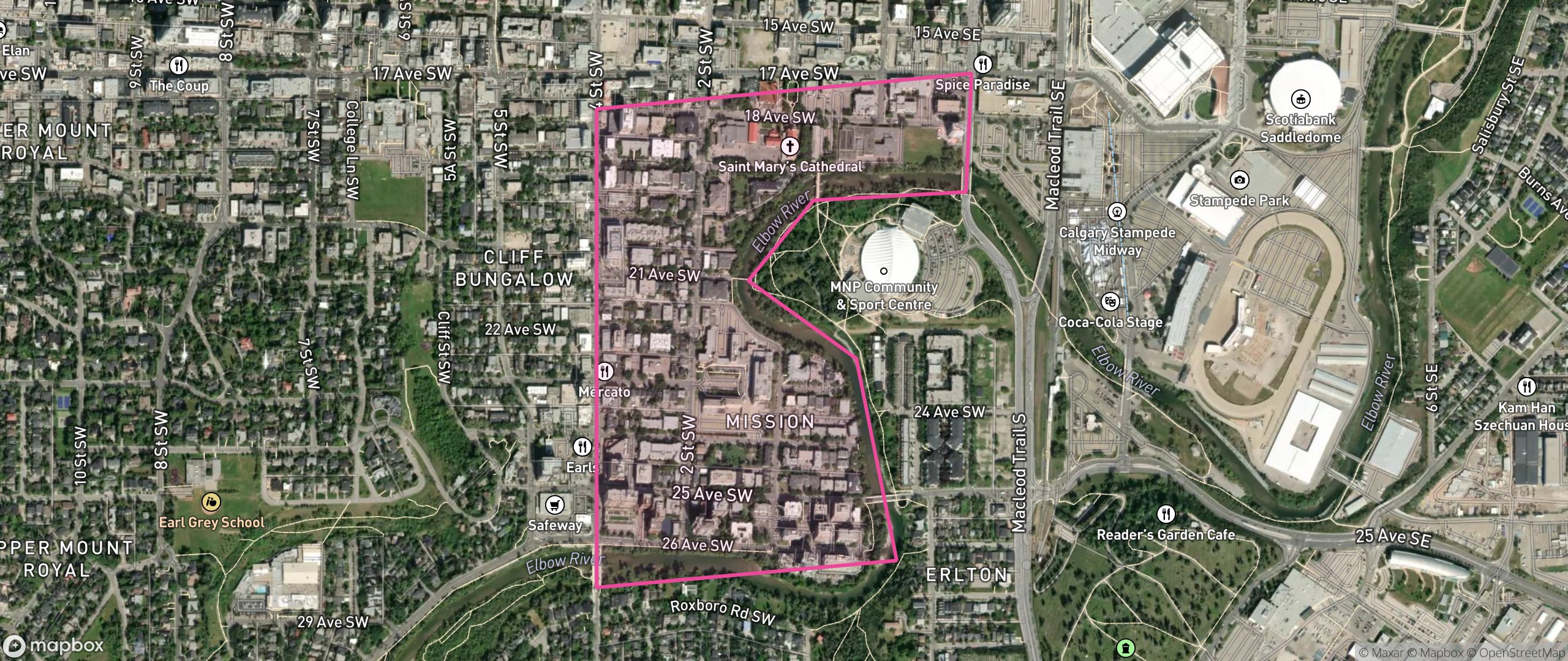 Map of Mission, Calgary showing the community boundary