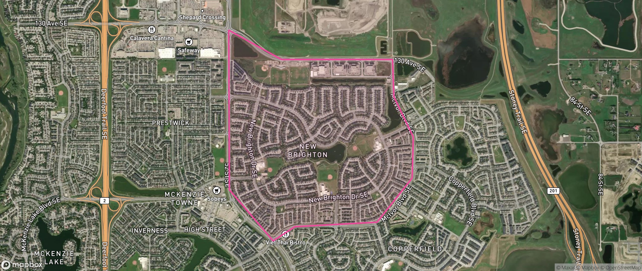 Map of New Brighton, Calgary showing the community boundary