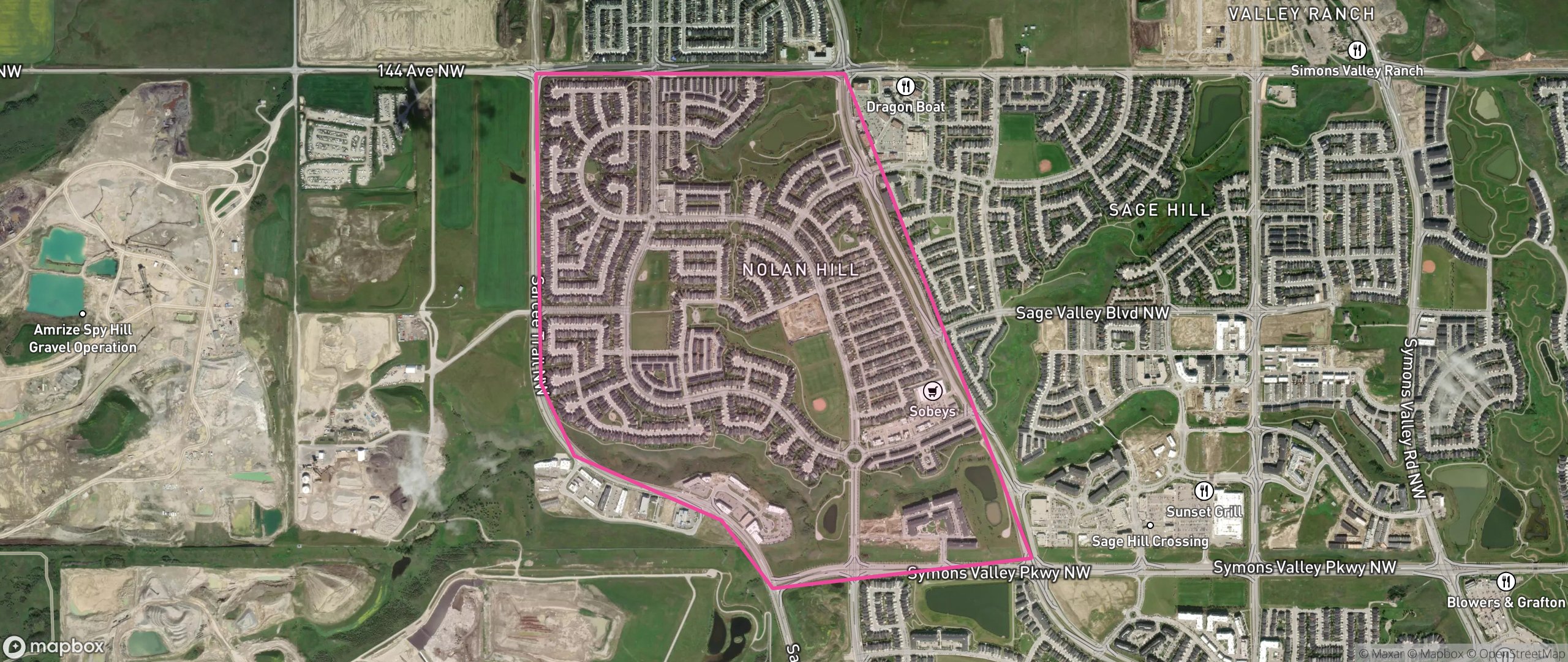 Map of Nolan Hill, Calgary showing the community boundary