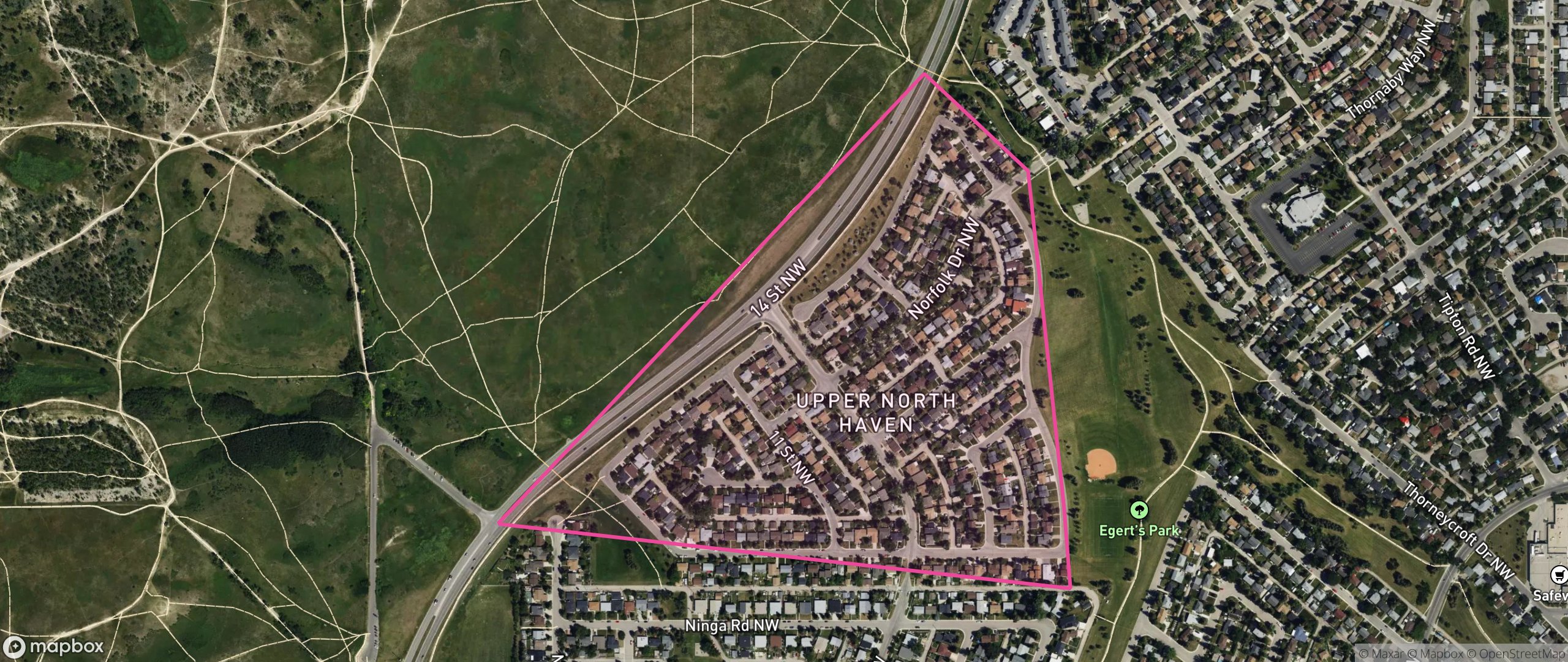 Map of North Haven Upper, Calgary showing the community boundary