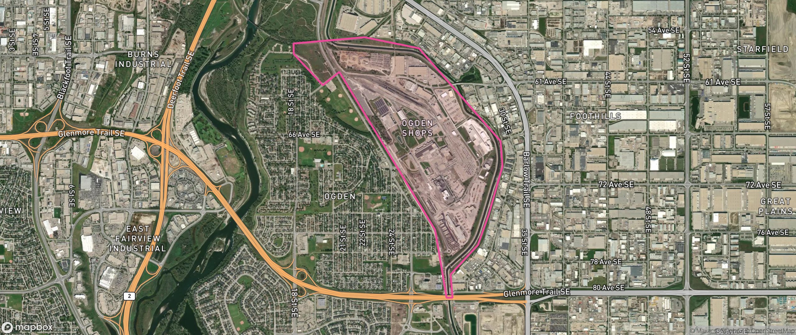 Map of Ogden Shops, Calgary showing the community boundary