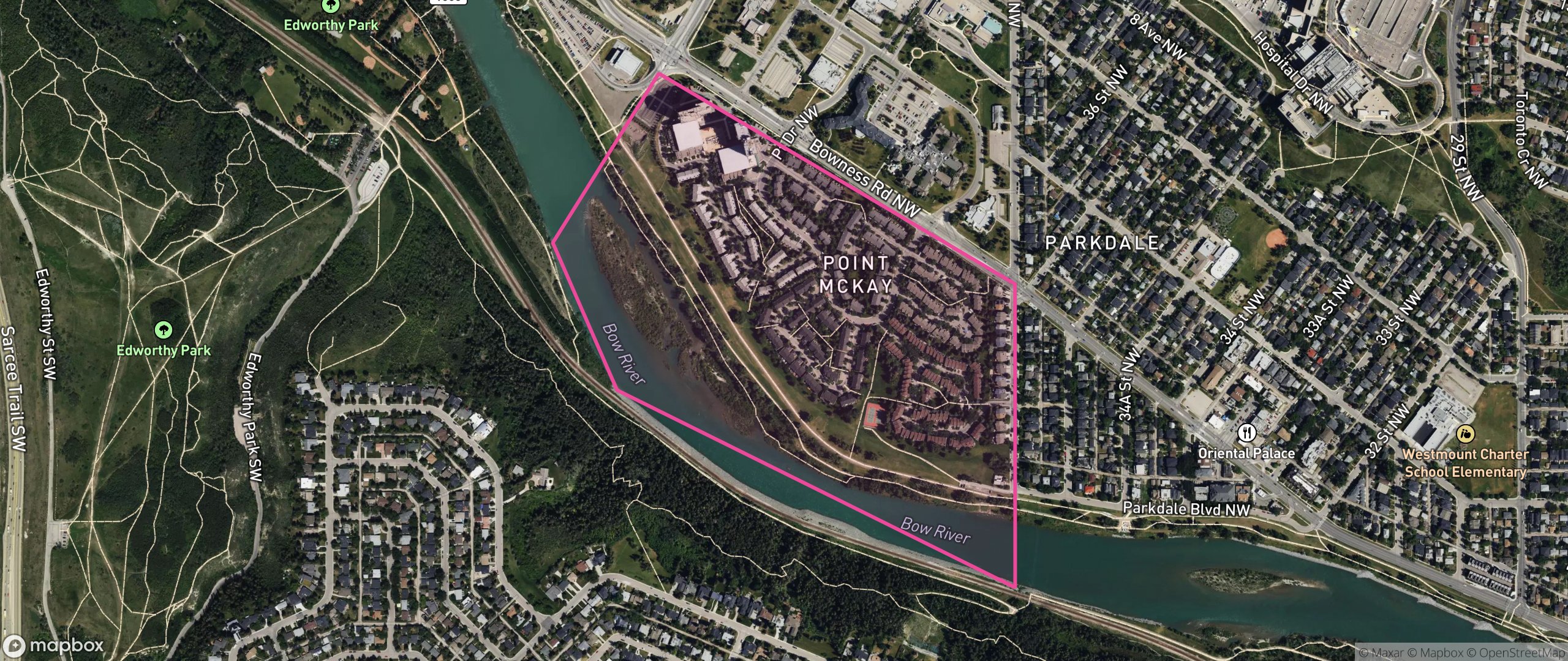 Map of Point McKay, Calgary showing the community boundary