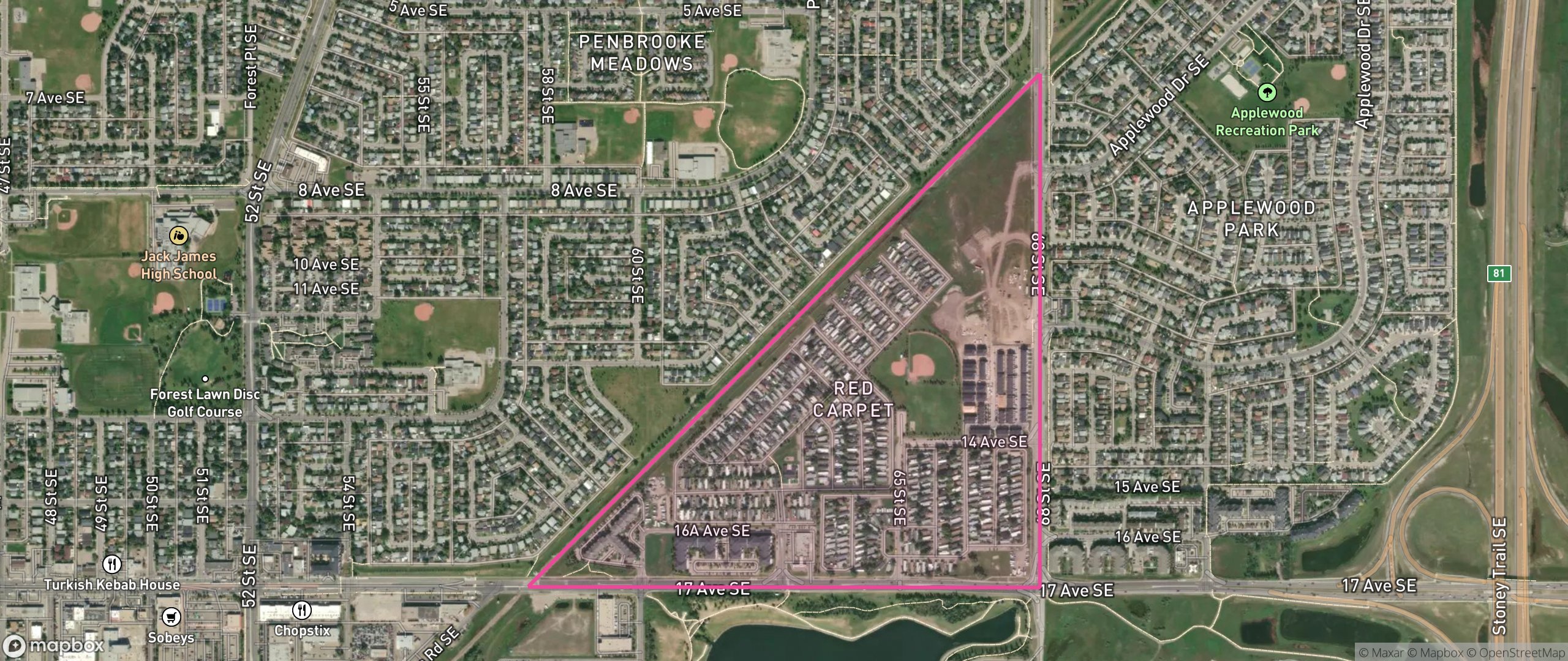 Map of Red Carpet, Calgary showing the community boundary