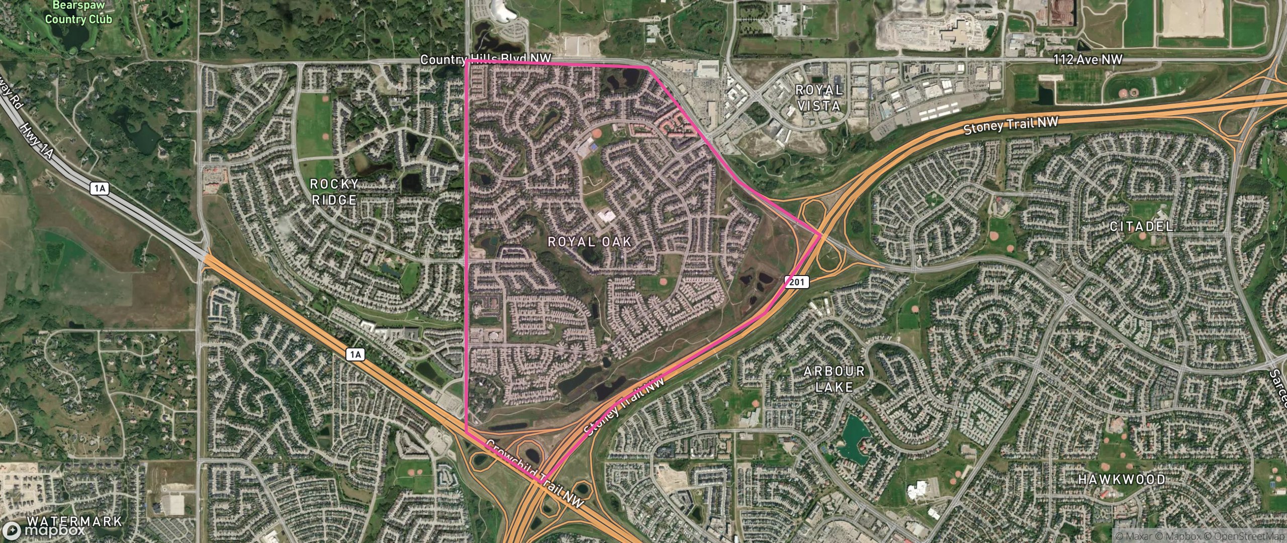 Map of Royal Oak, Calgary showing the community boundary