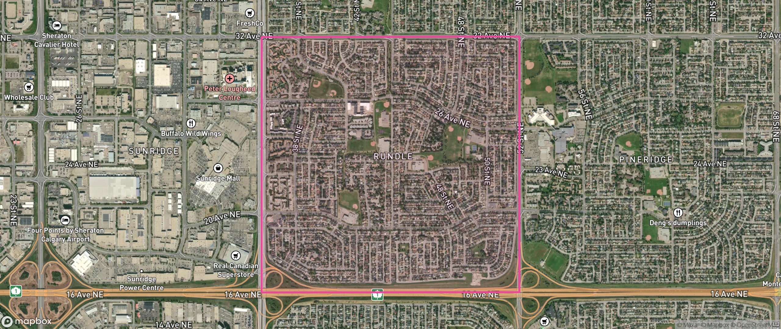 Map of Rundle, Calgary showing the community boundary