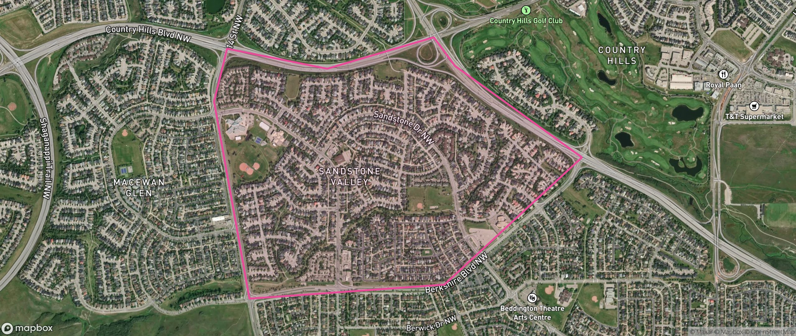 Map of Sandstone Valley, Calgary showing the community boundary