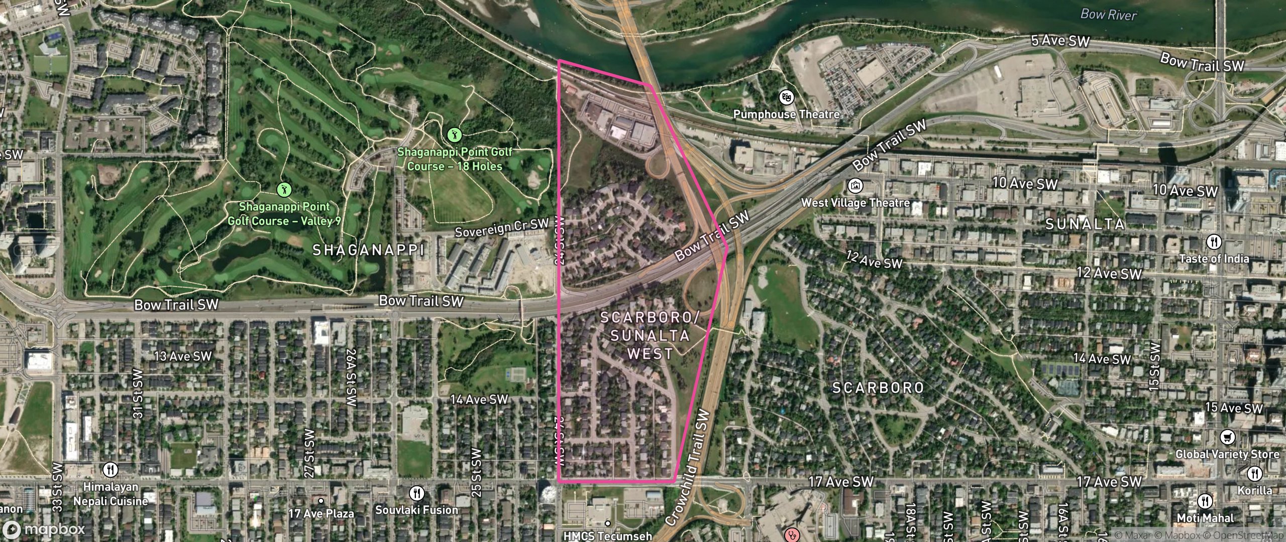 Map of Scarboro/Sunalta West, Calgary showing the community boundary