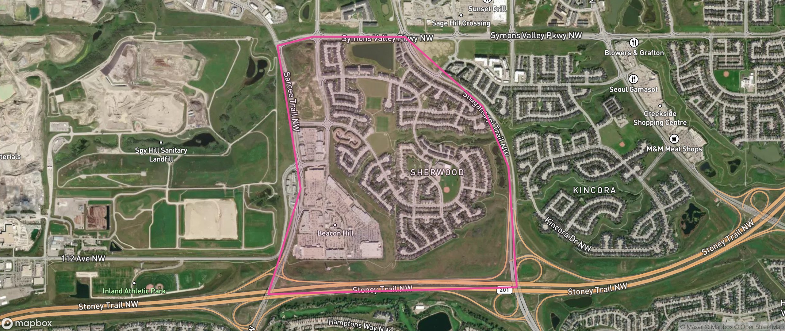 Map of Sherwood, Calgary showing the community boundary