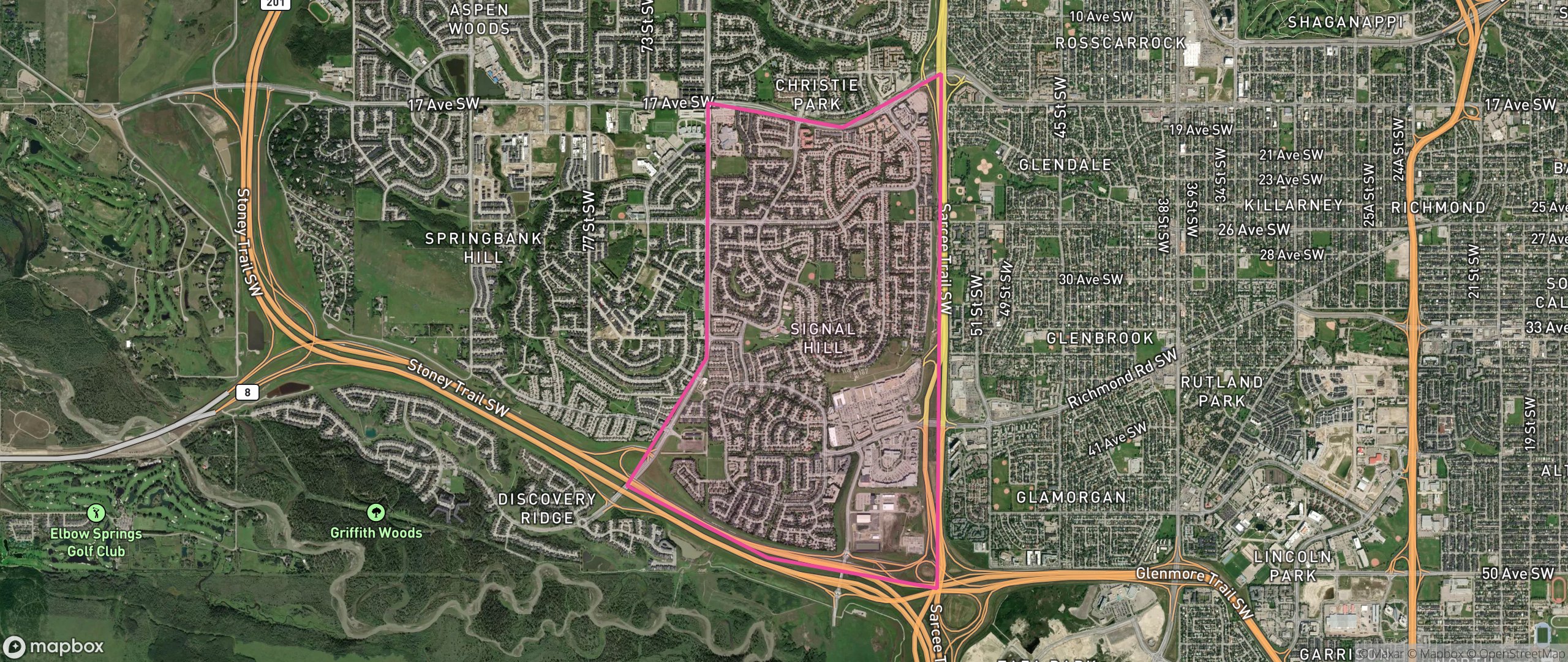 Map of Signal Hill, Calgary showing the community boundary