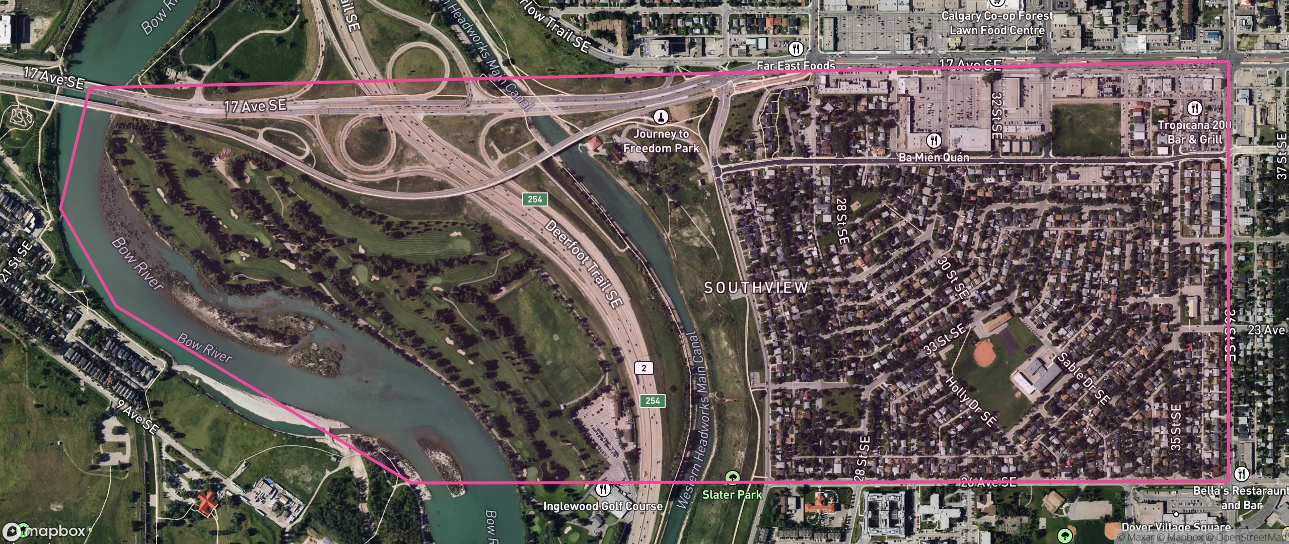 Map of Southview, Calgary showing the community boundary