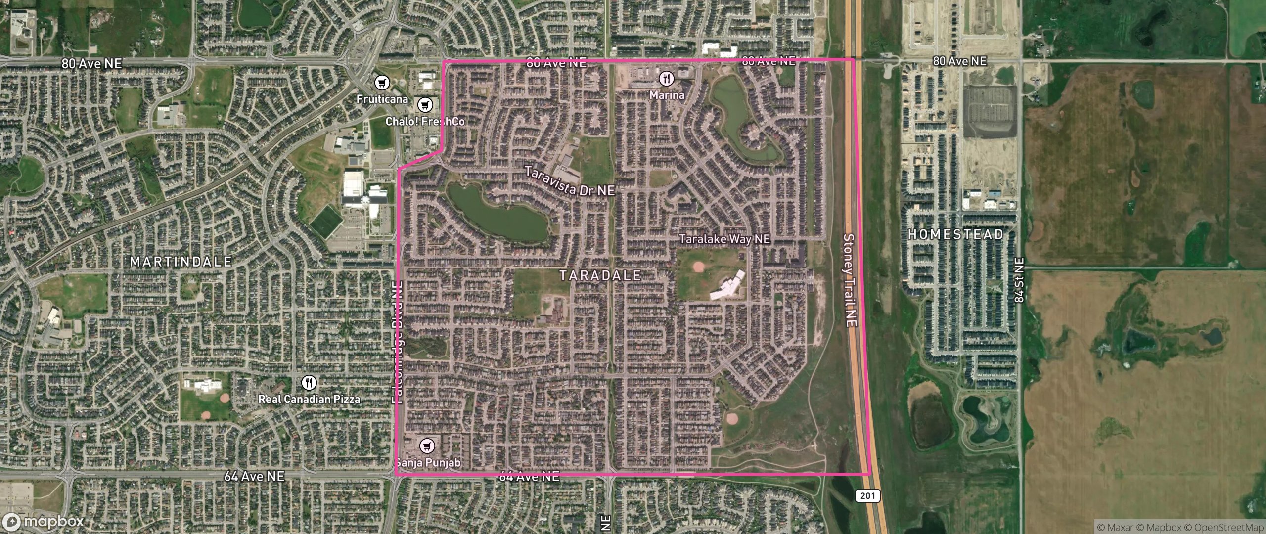 Map of Taradale, Calgary showing the community boundary
