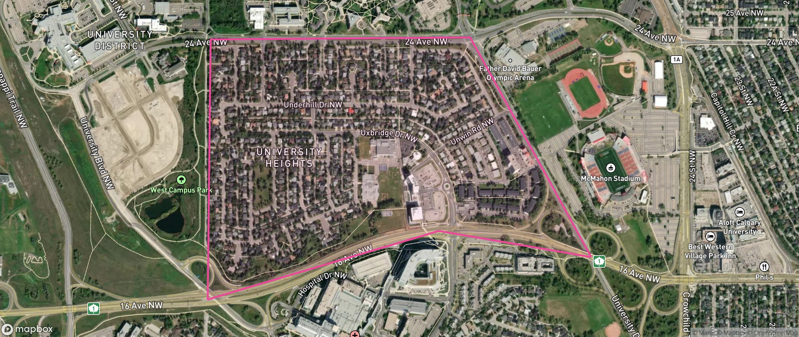Map of University Heights, Calgary showing the community boundary