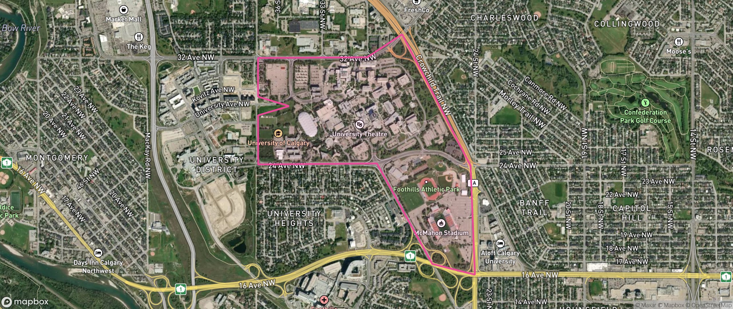 Map of University Of Calgary, Calgary showing the community boundary