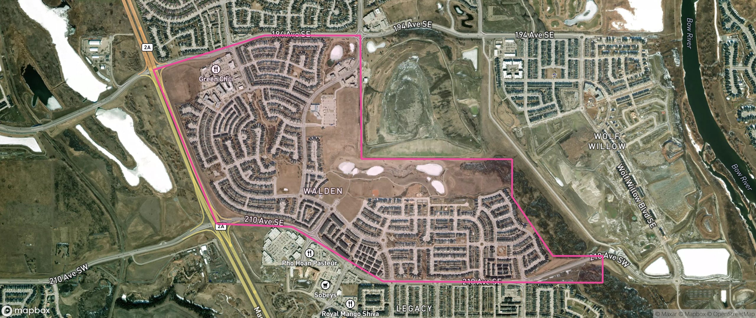 Map of Walden, Calgary showing the community boundary