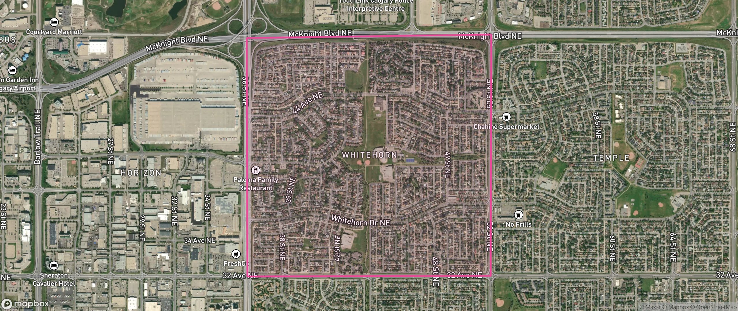 Map of Whitehorn, Calgary showing the community boundary