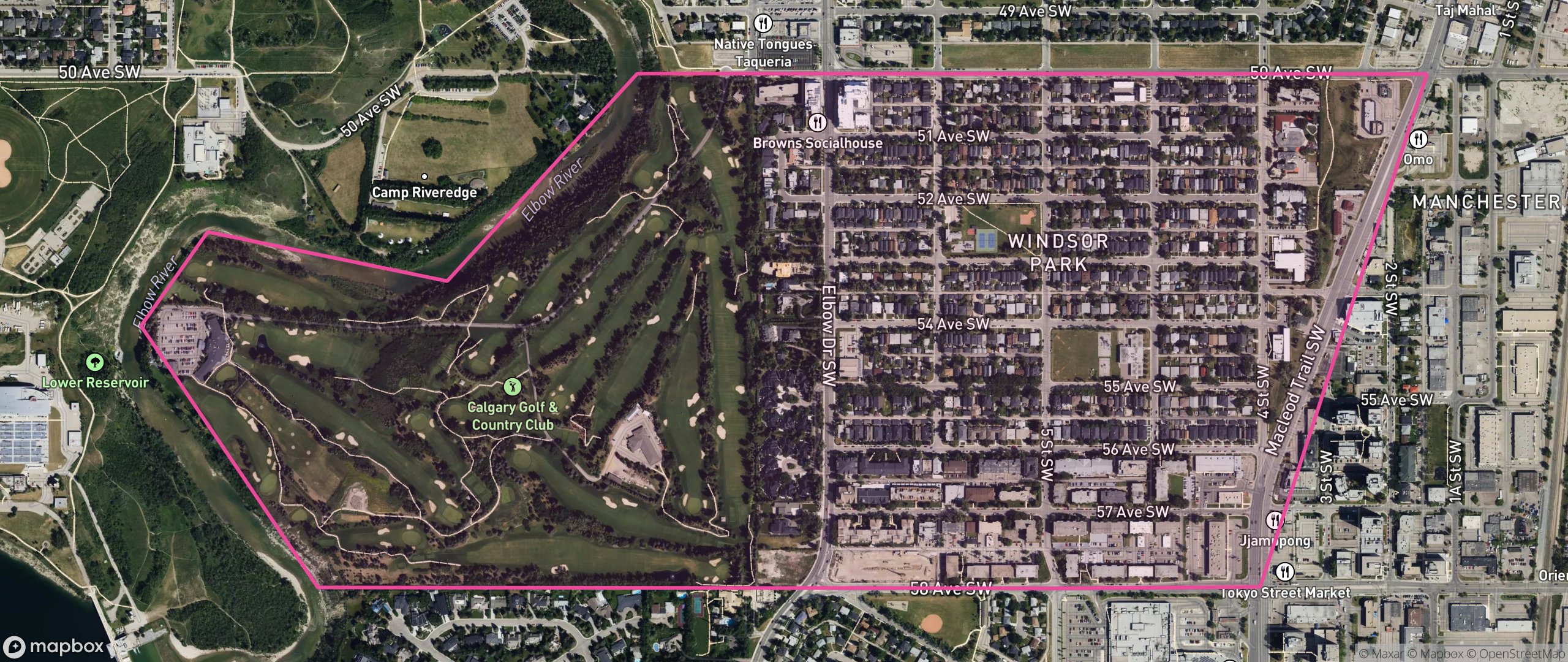 Map of Windsor Park, Calgary showing the community boundary